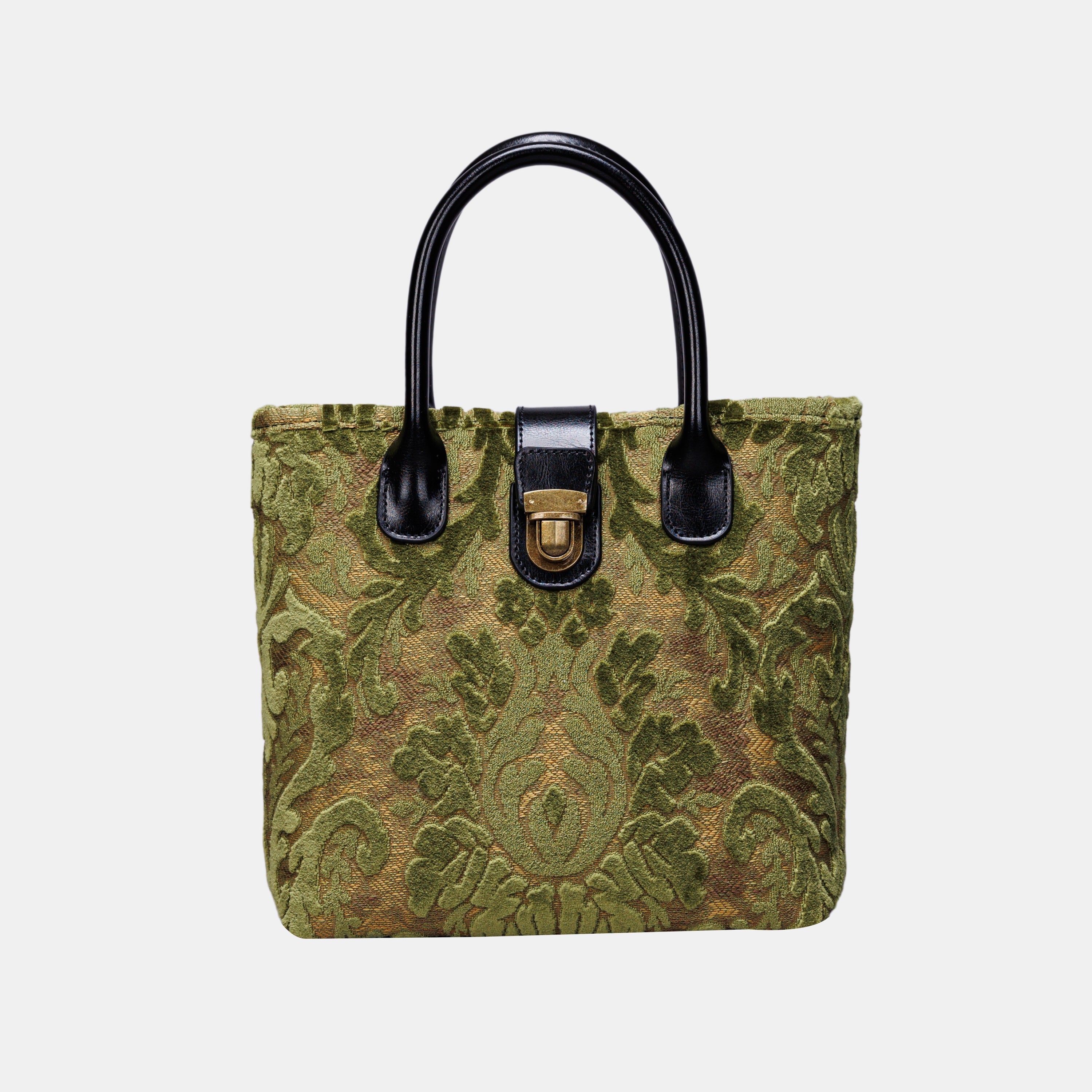 Burnout Velvet Fern Green Tuck Lock Carpet Satchel carpet bag MCW Handmade