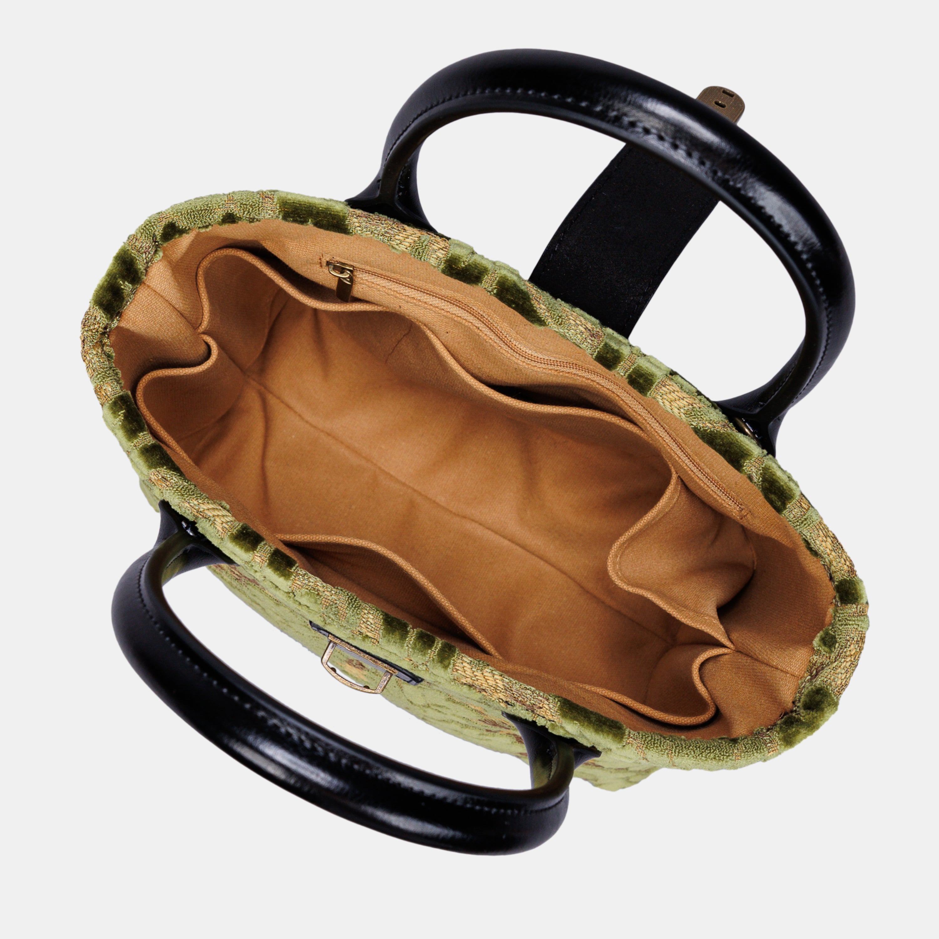 Burnout Velvet Fern Green Tuck Lock Carpet Satchel carpet bag MCW Handmade-4