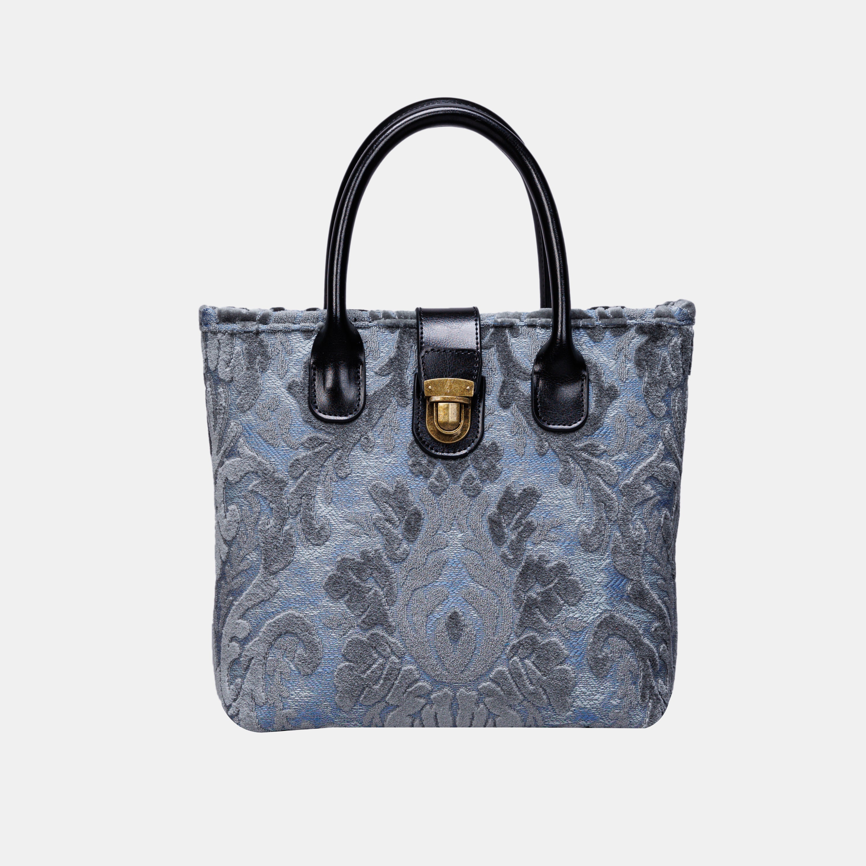 Burnout Velvet Steel Blue Tuck Lock Carpet Satchel carpet bag MCW Handmade