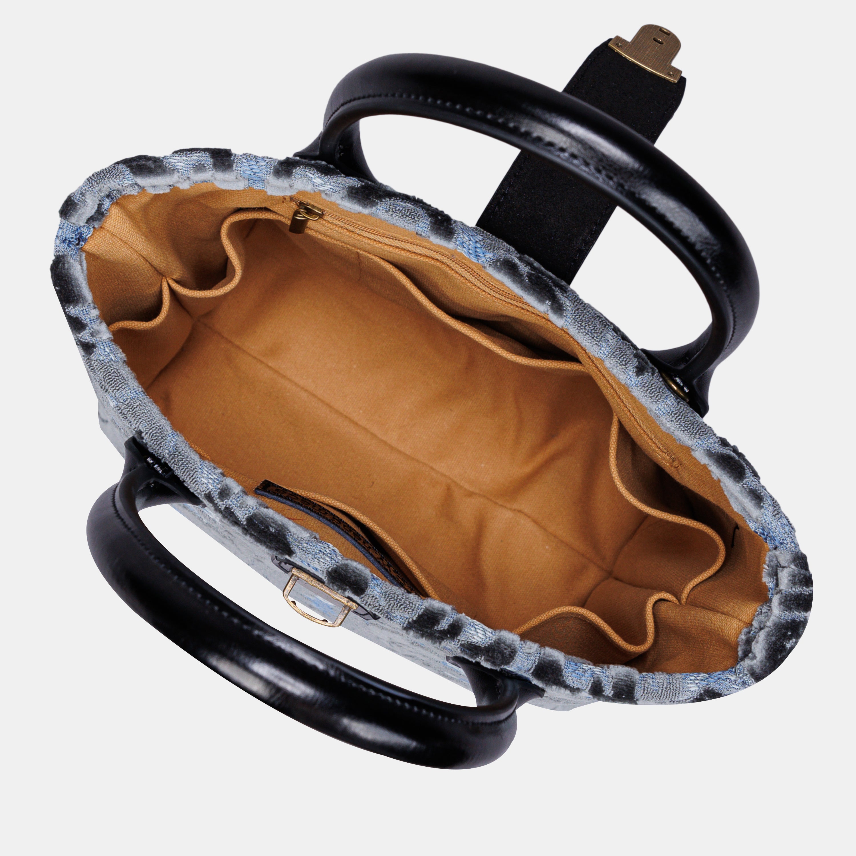 Burnout Velvet Steel Blue Tuck Lock Carpet Satchel carpet bag MCW Handmade-4