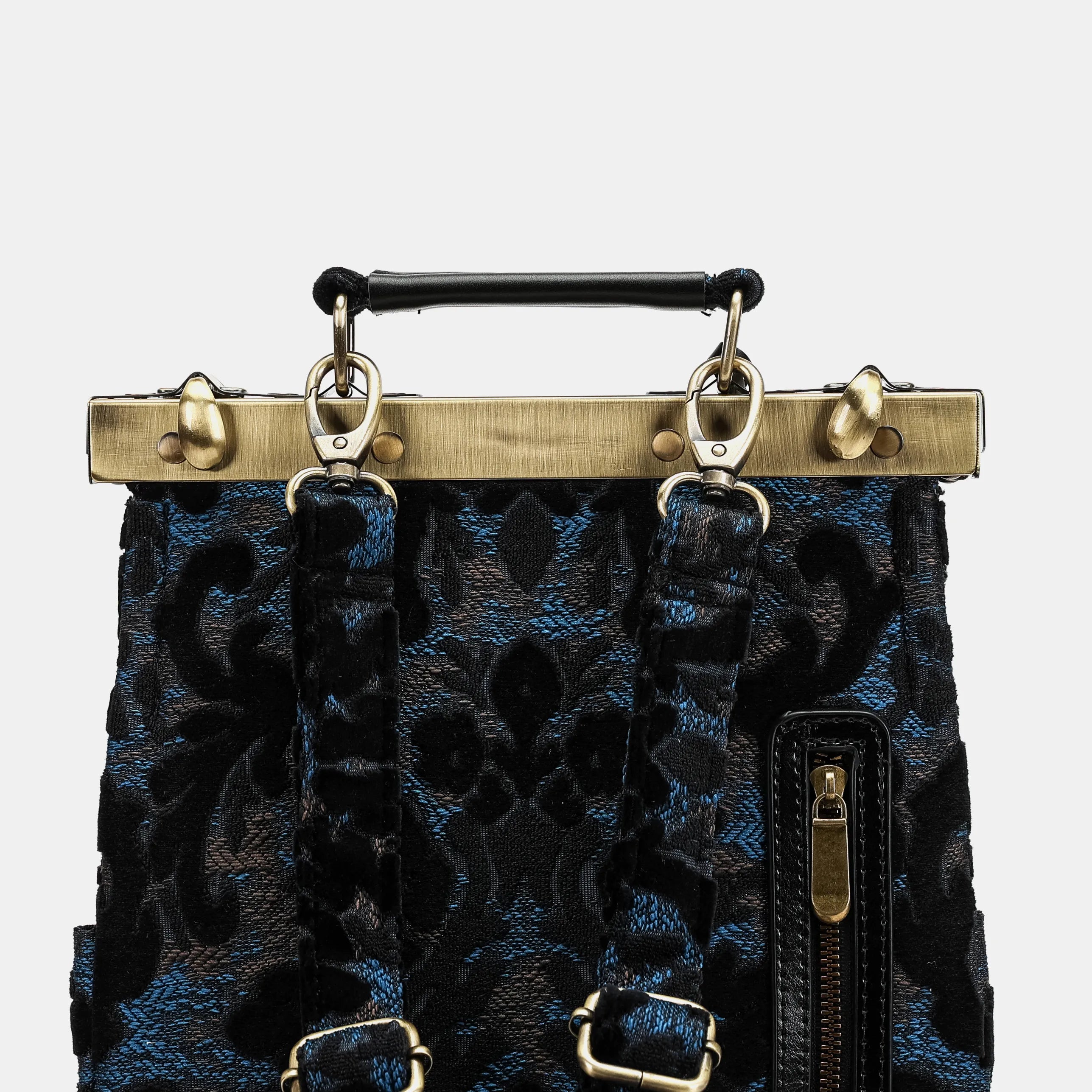 Burnout Velvet Black Helena Carpet Gladstone Backpack of America back details