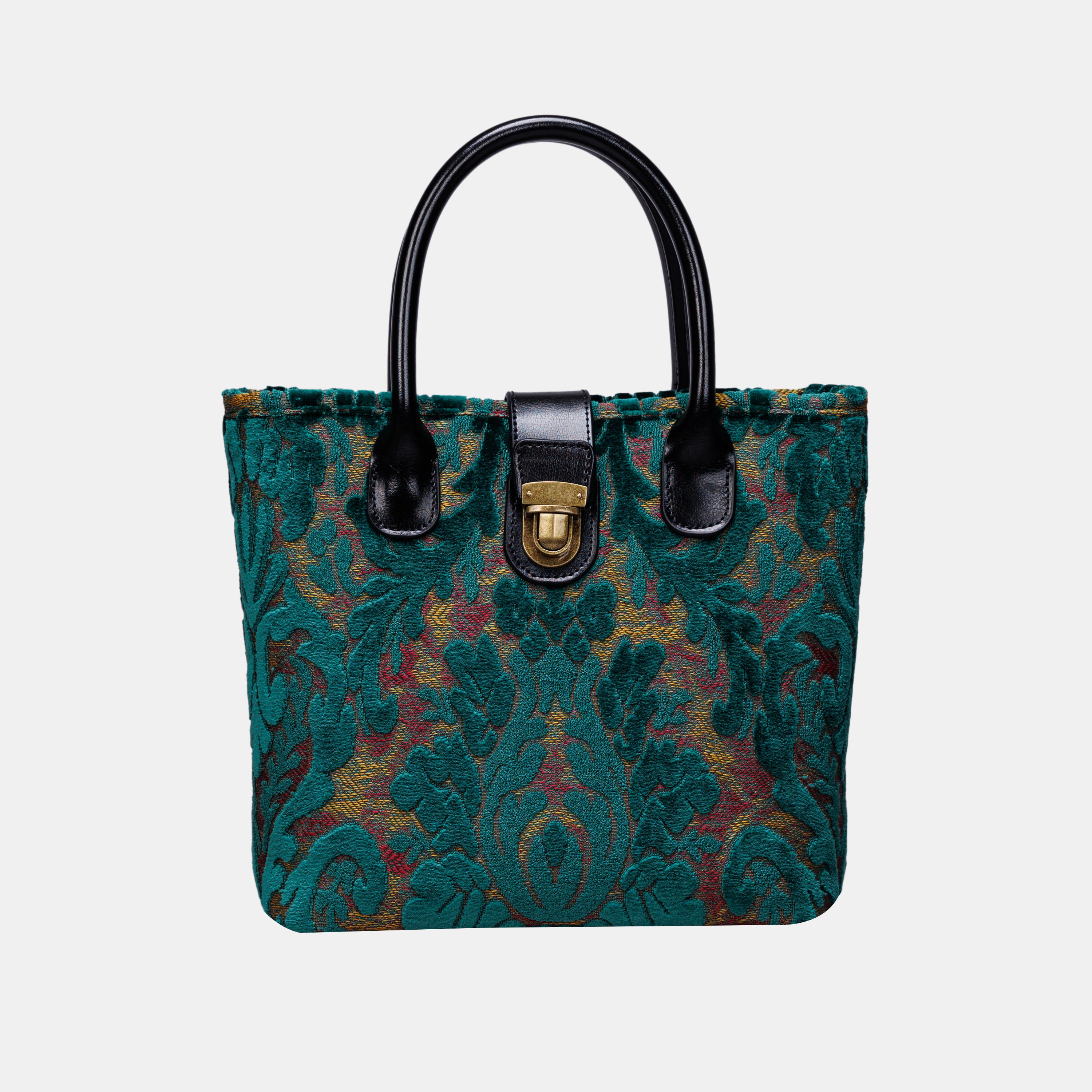 Burnout Velvet Jade Green Tuck Lock Carpet Satchel carpet bag MCW Handmade