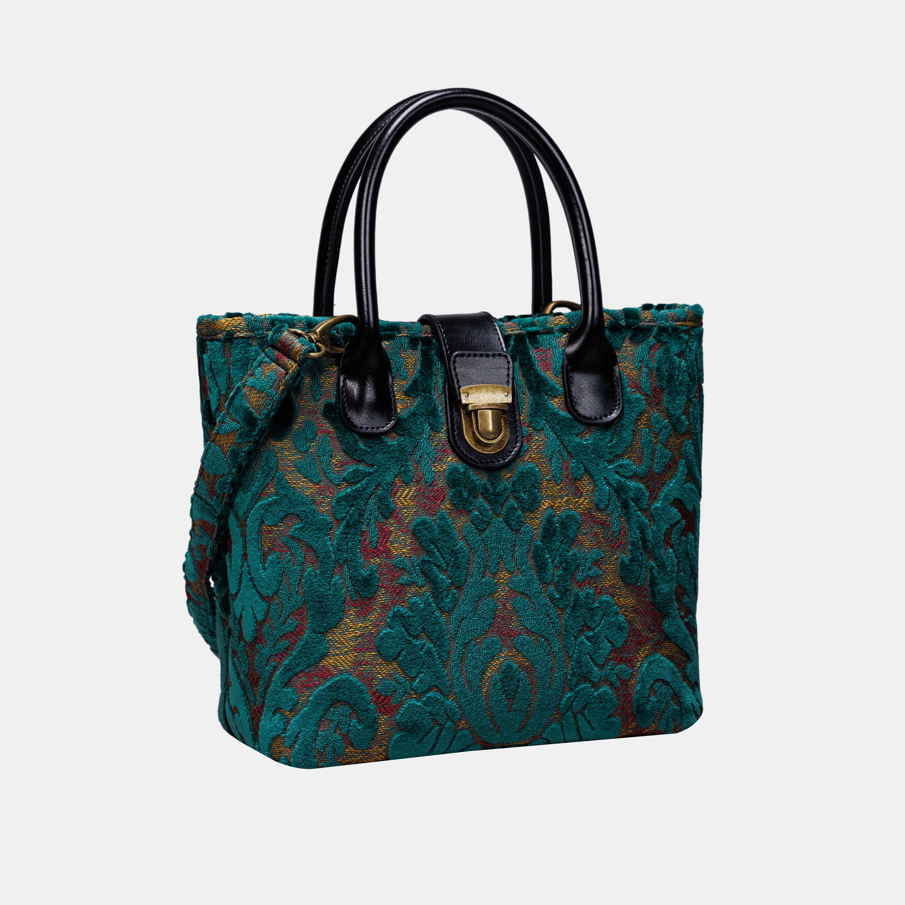 Burnout Velvet Jade Green Tuck Lock Carpet Satchel carpet bag MCW Handmade-2