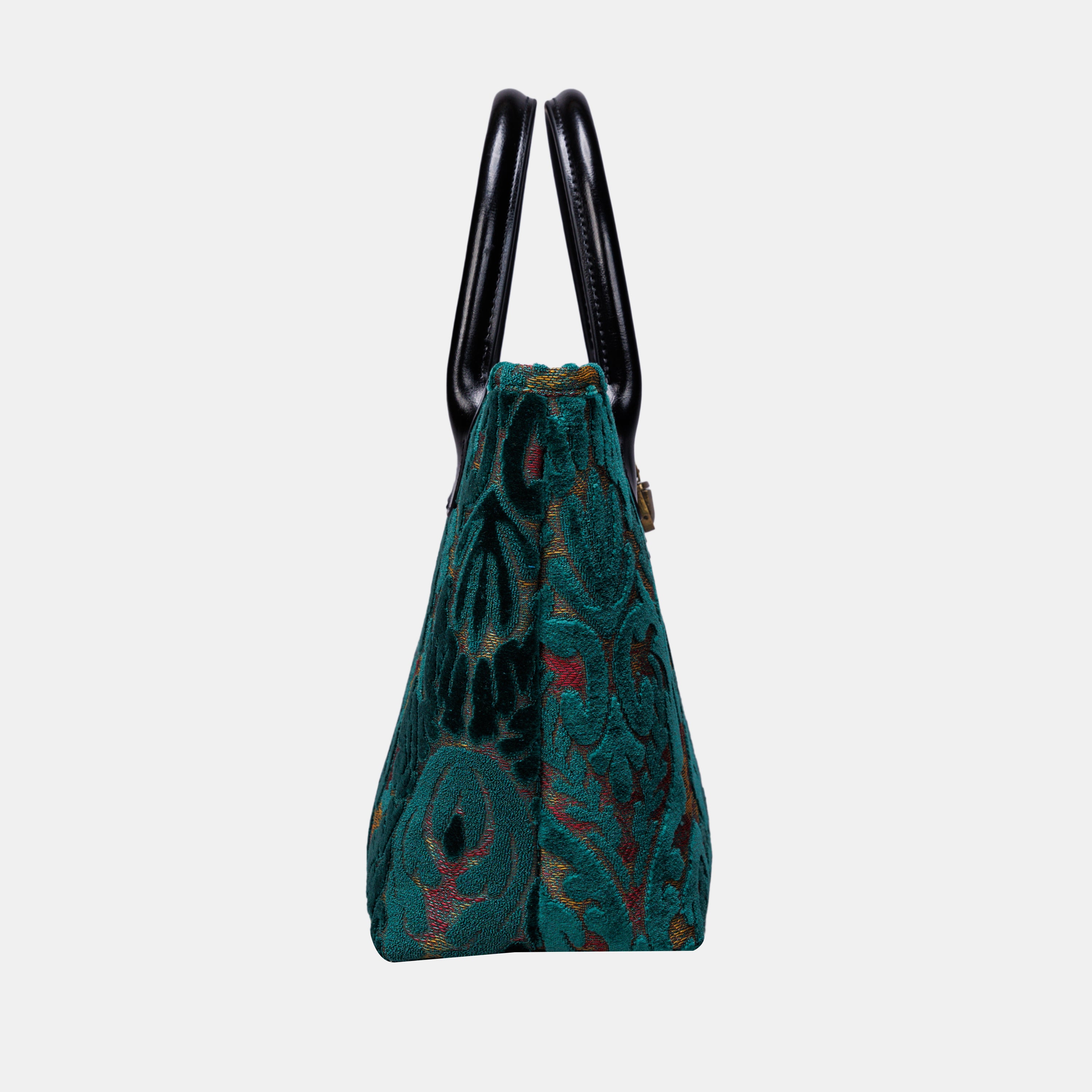 Burnout Velvet Jade Green Tuck Lock Carpet Satchel carpet bag MCW Handmade-5