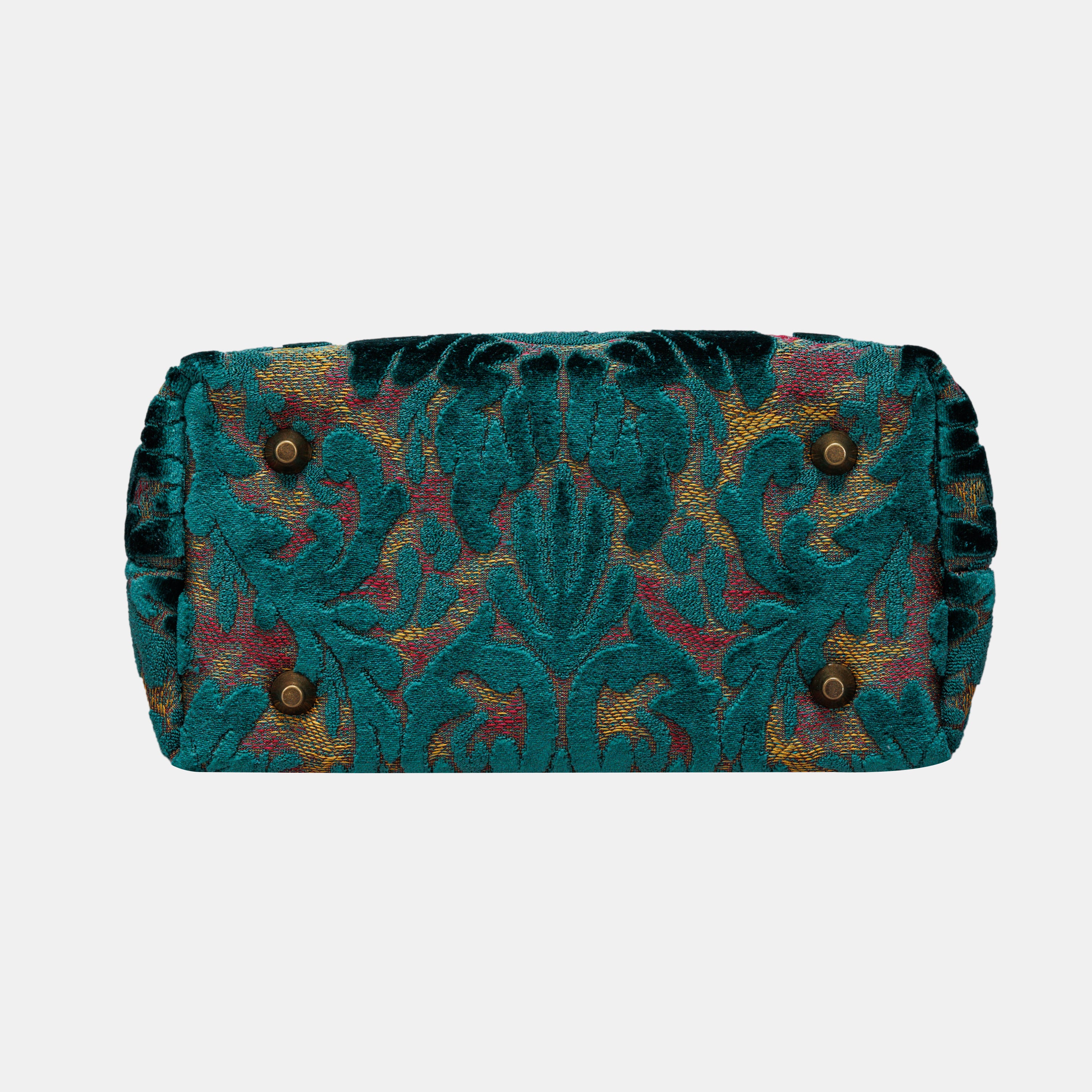 Burnout Velvet Jade Green Tuck Lock Carpet Satchel carpet bag MCW Handmade-6