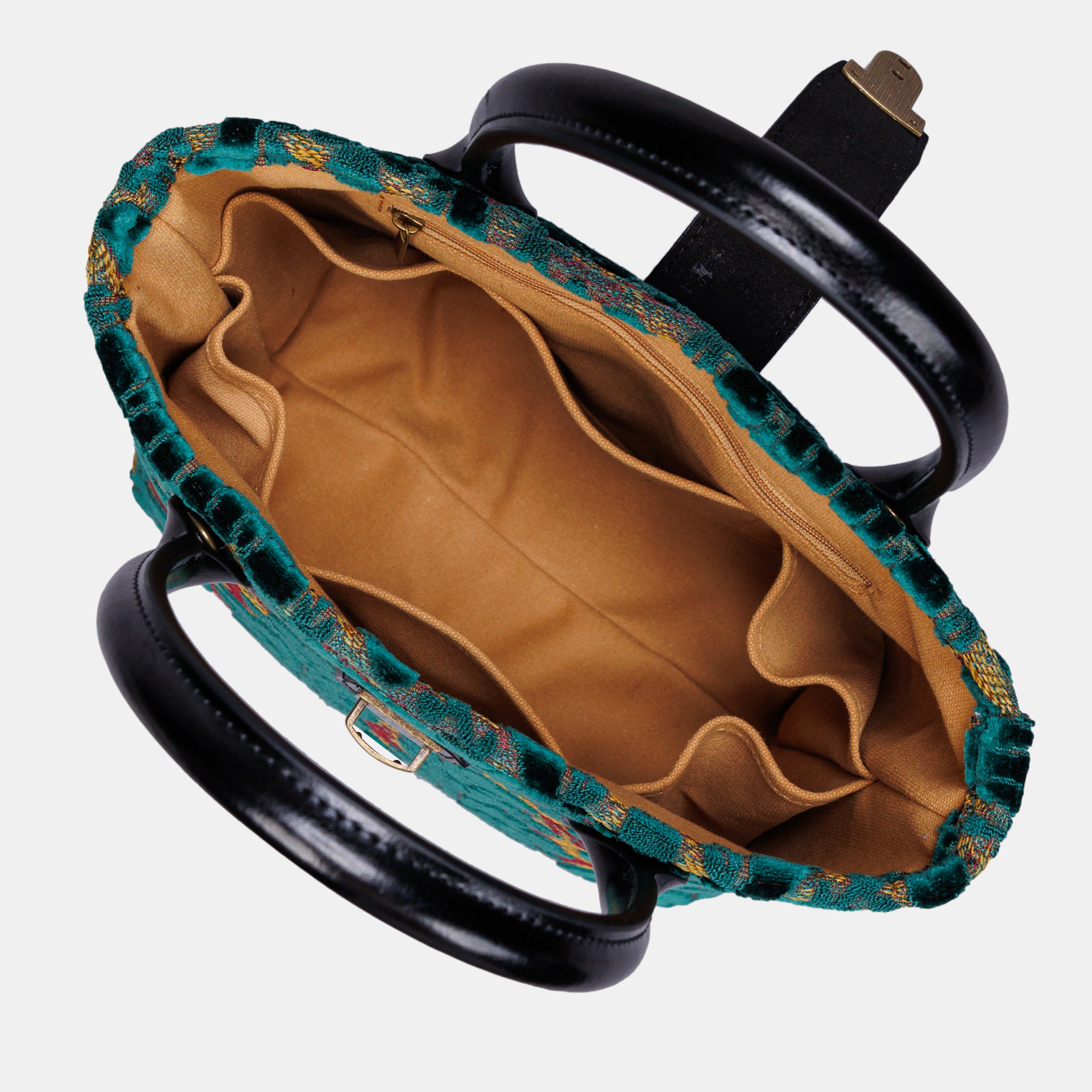 Burnout Velvet Jade Green Tuck Lock Carpet Satchel carpet bag MCW Handmade-4