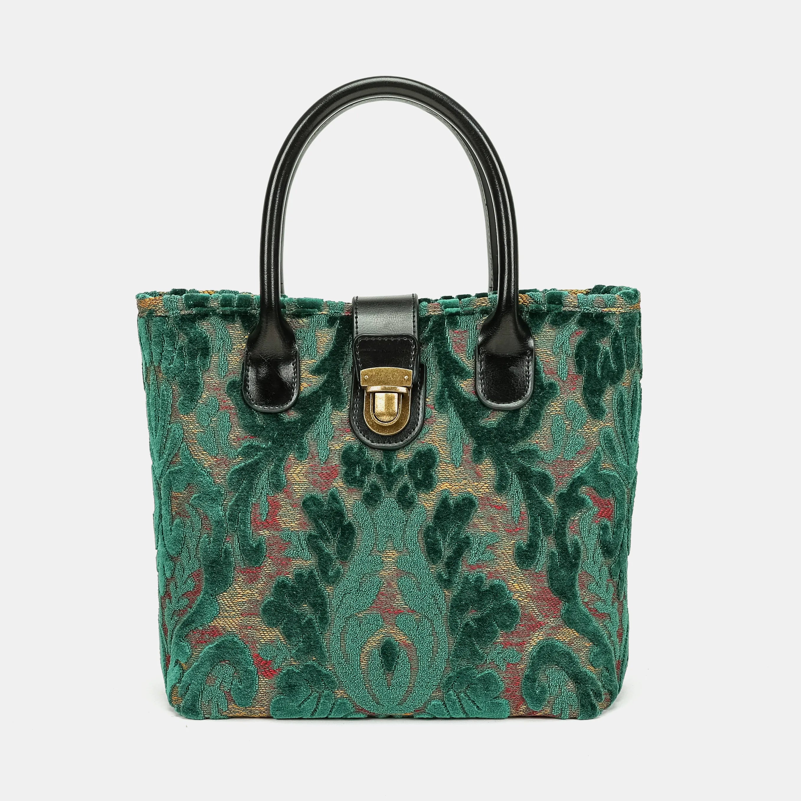Burnout Velvet Jade Green Tuck Lock Carpet Satchel