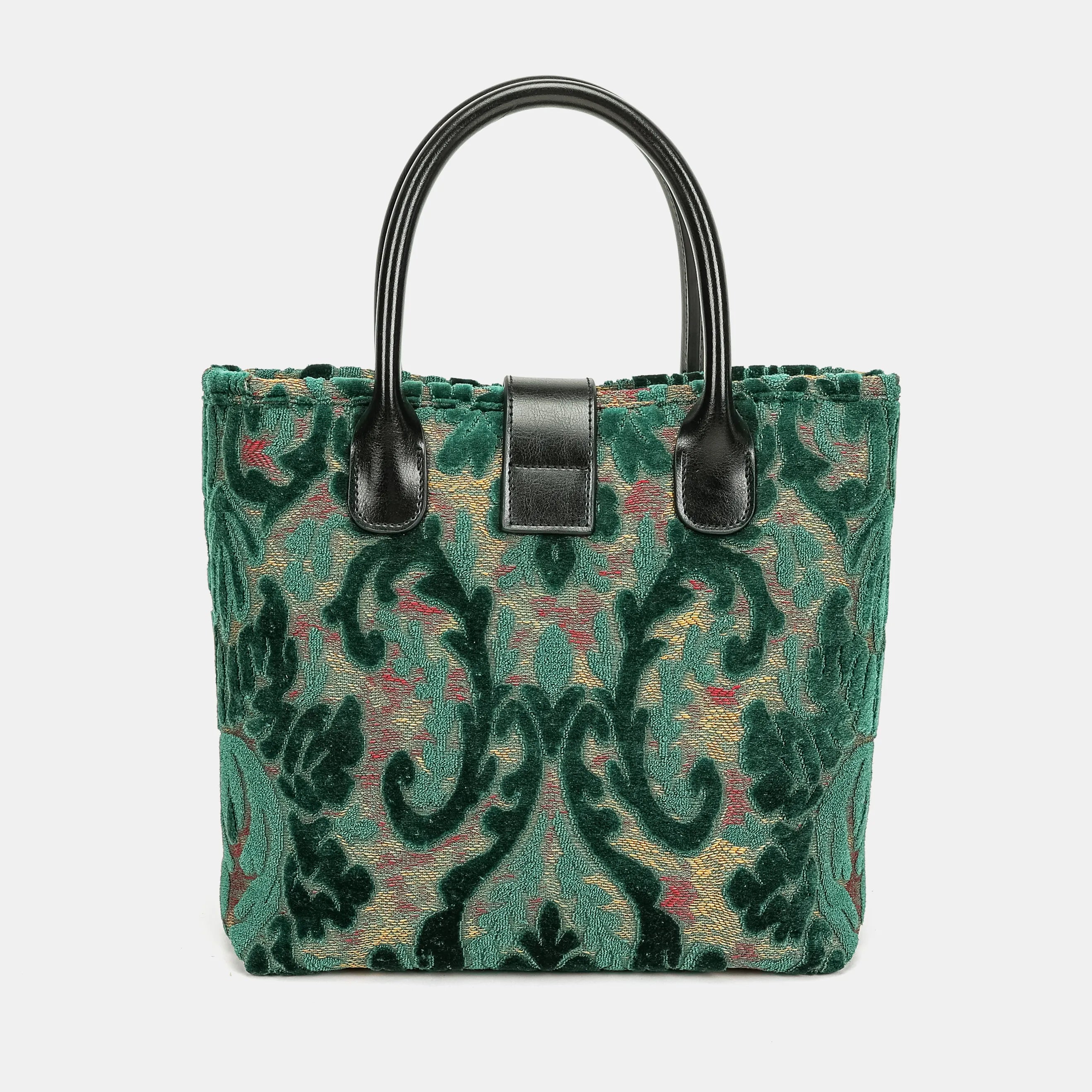 Burnout Velvet Jade Green Tuck Lock Carpet Satchel of America back