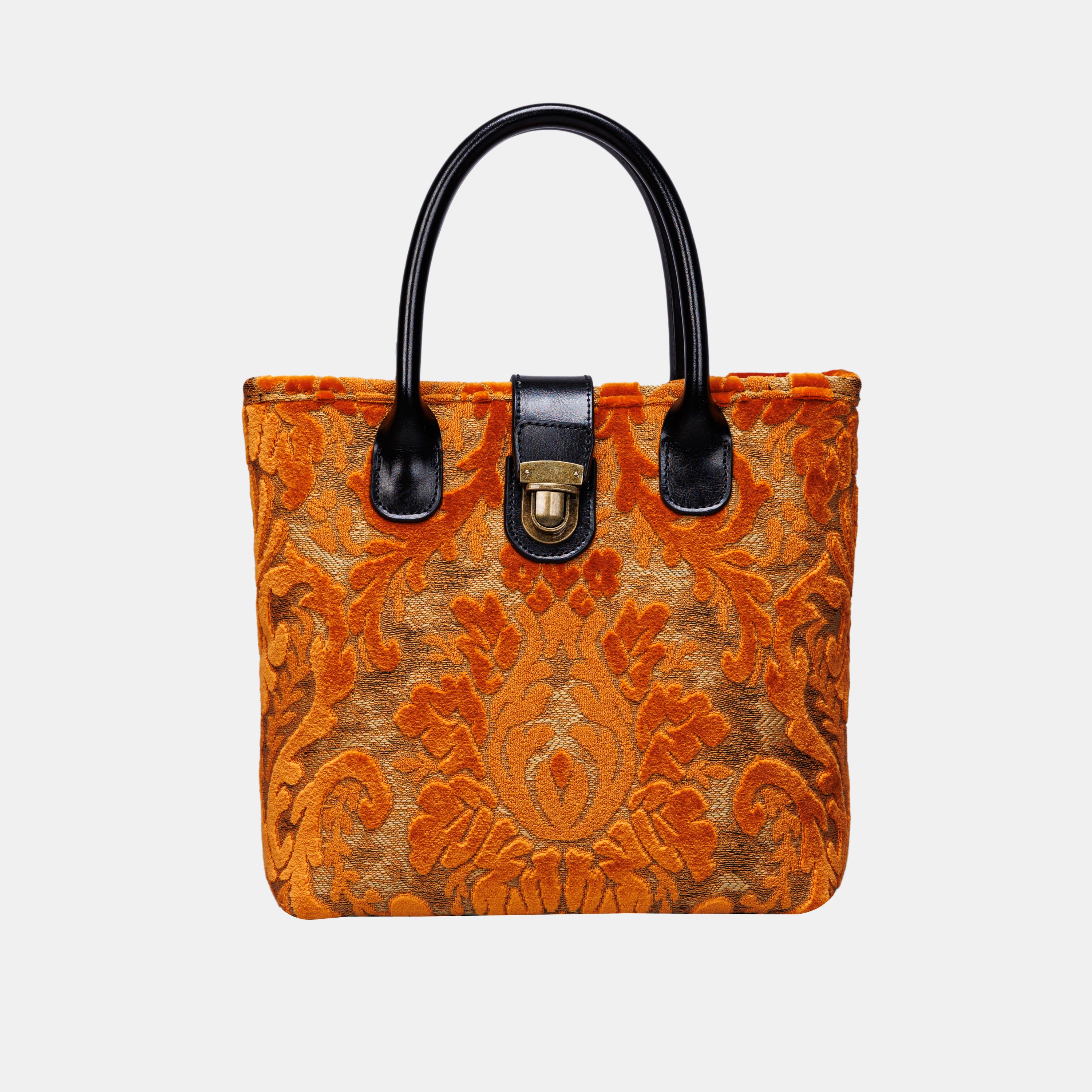 Burnout Velvet Orange Tuck Lock Carpet Satchel carpet bag MCW Handmade