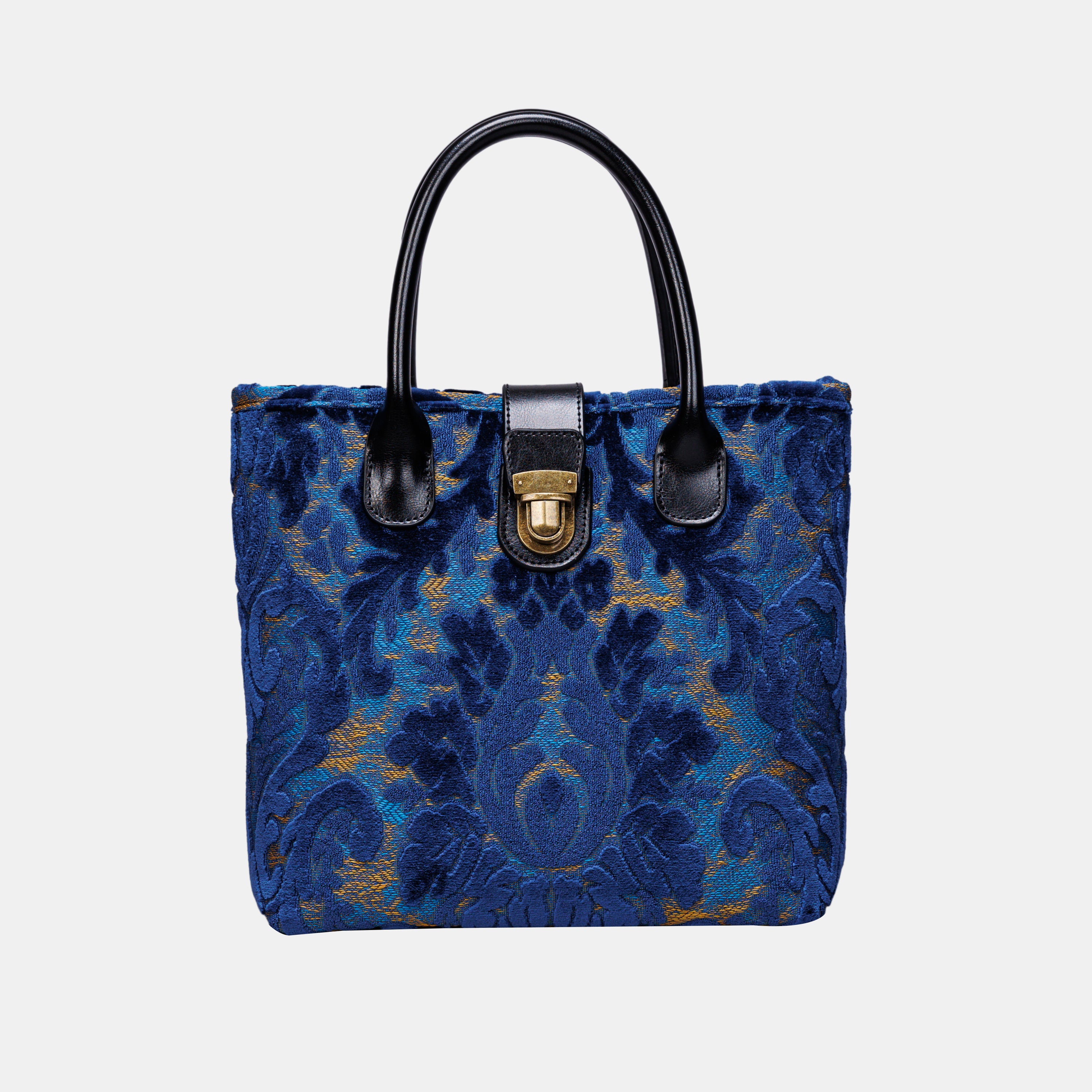 Burnout Velvet Navy Tuck Lock Carpet Satchel carpet bag MCW Handmade