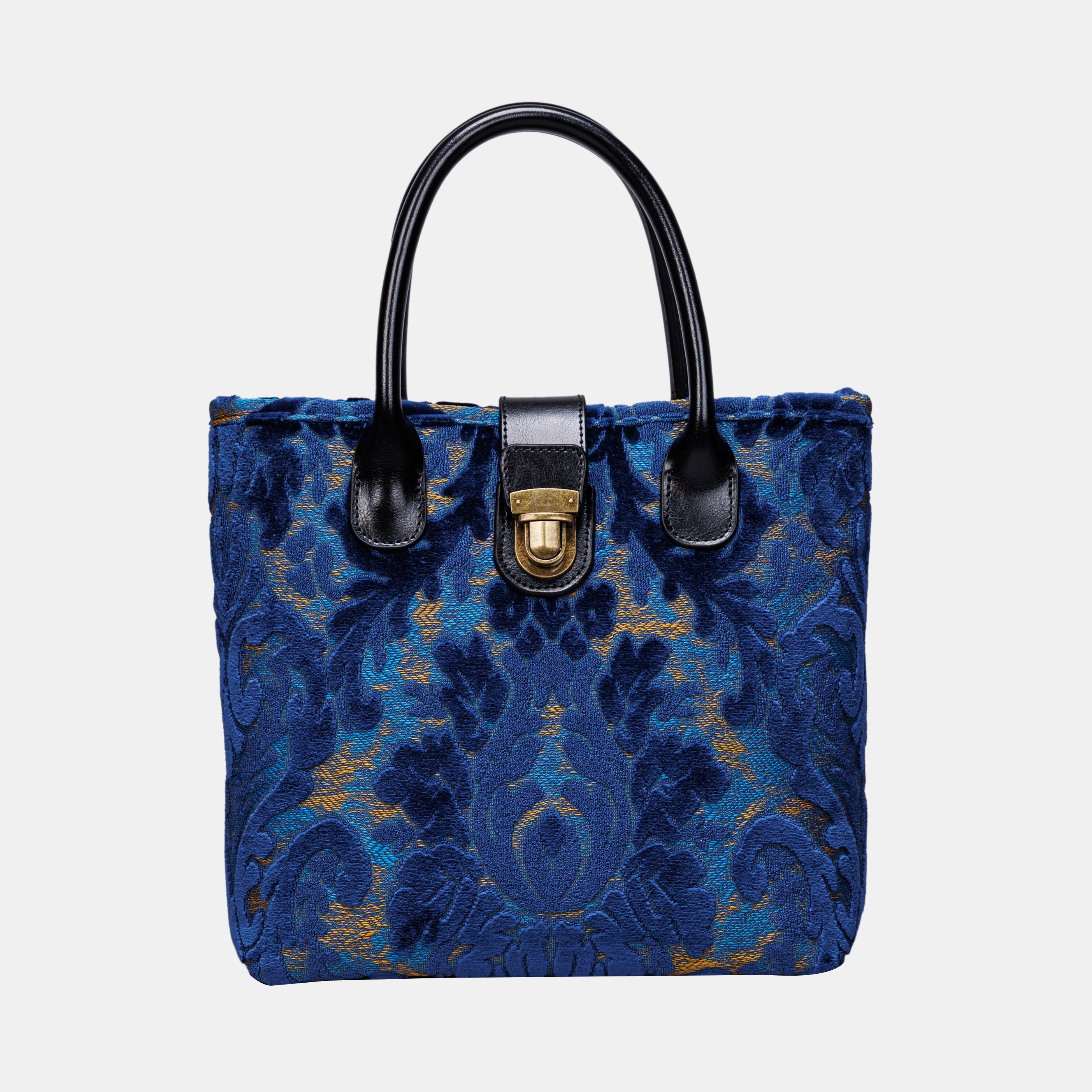 Burnout Velvet Navy Tuck Lock Carpet Satchel carpet bag MCW Handmade