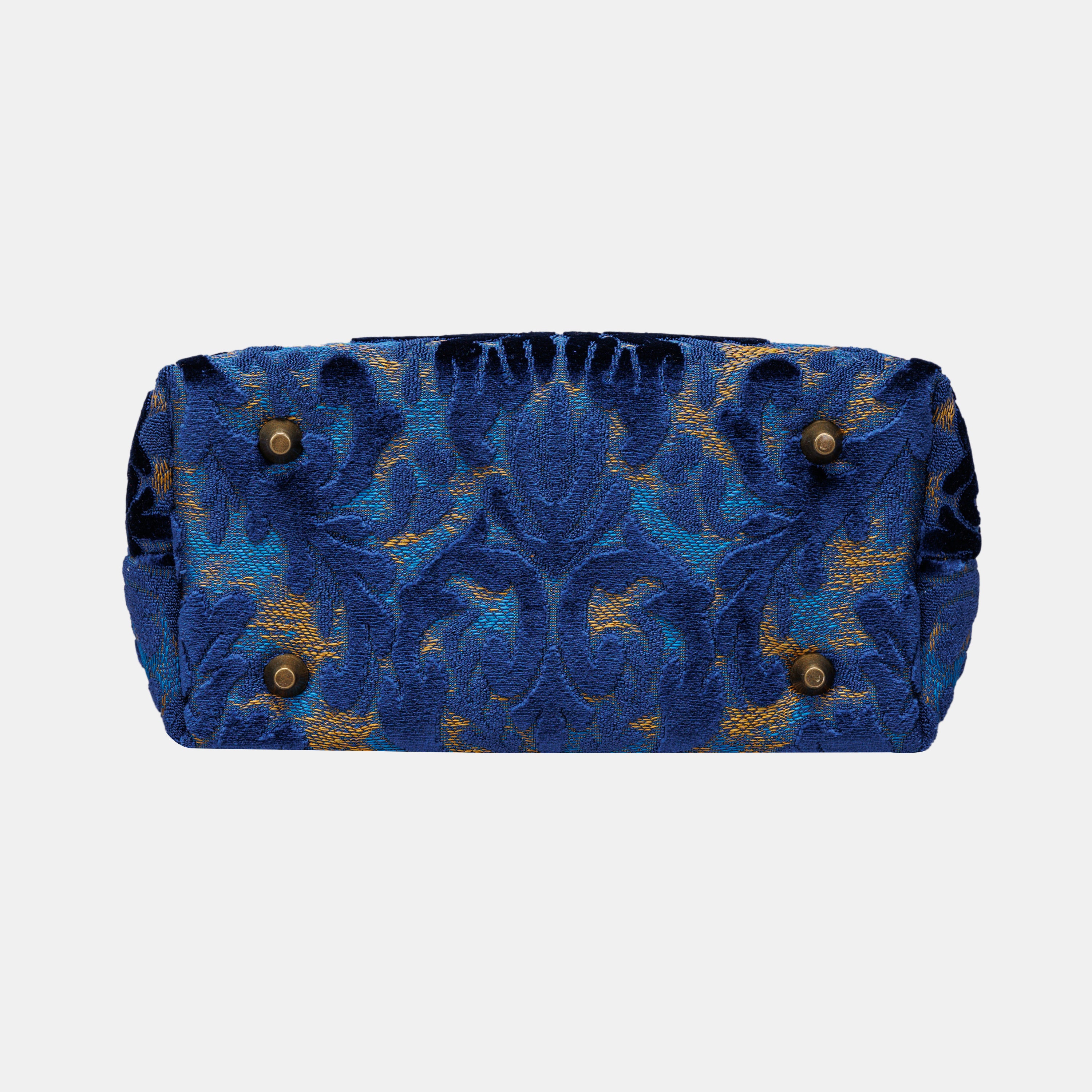 Burnout Velvet Navy Tuck Lock Carpet Satchel carpet bag MCW Handmade-6