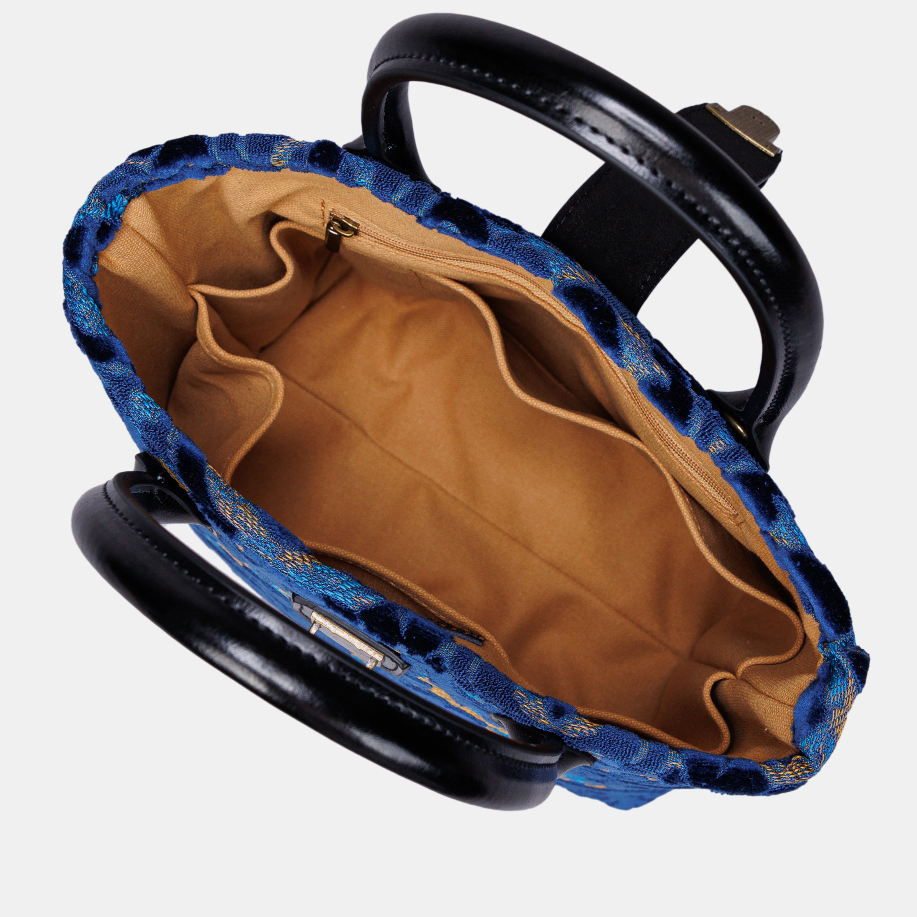 Burnout Velvet Navy Tuck Lock Carpet Satchel carpet bag MCW Handmade-4