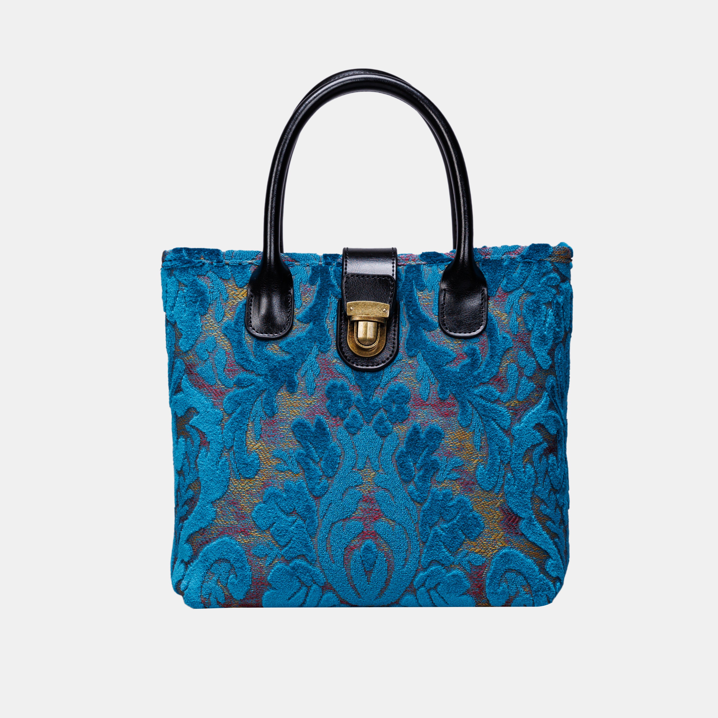 Burnout Velvet Aqua Blue Tuck Lock Carpet Satchel carpet bag MCW Handmade