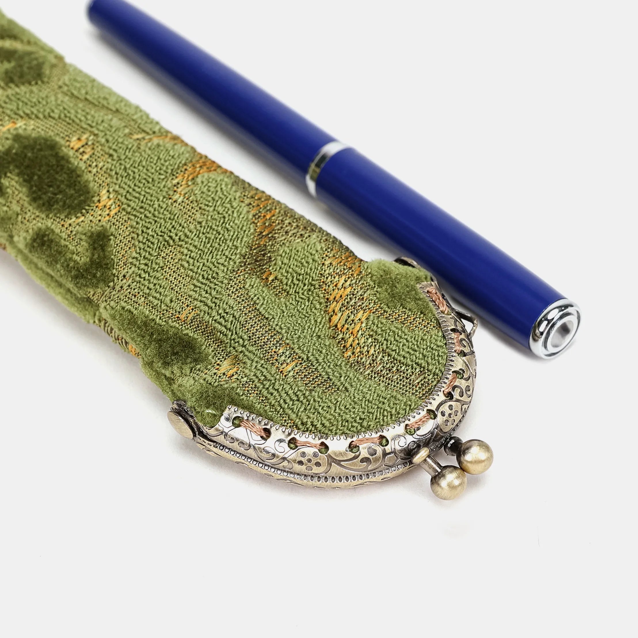 Burnout Velvet Fern Green Solo Pen Case Carpetbag of America metal frame