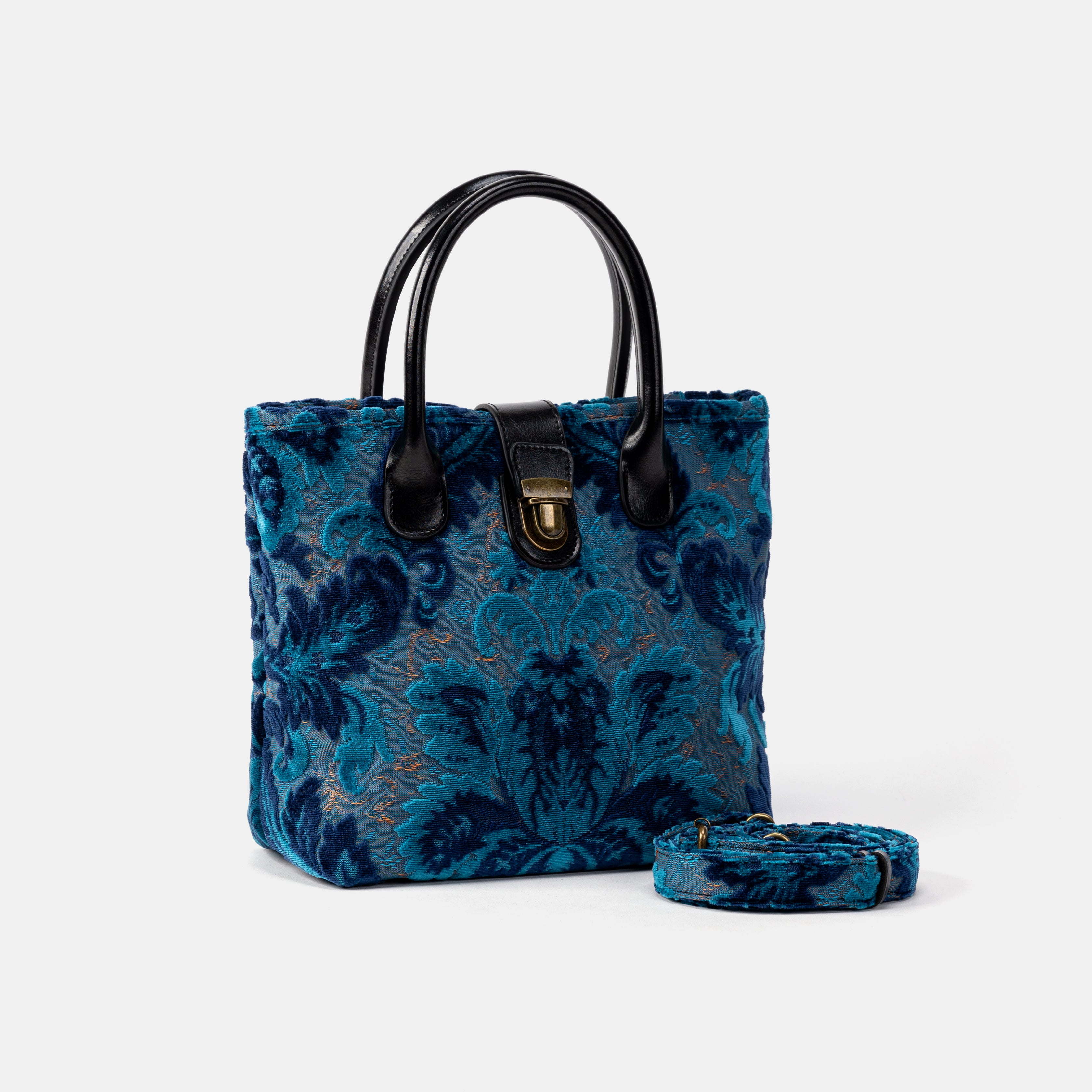 Burnout Velvet Revival Aqua Tuck Lock Carpet Satchel  with belt