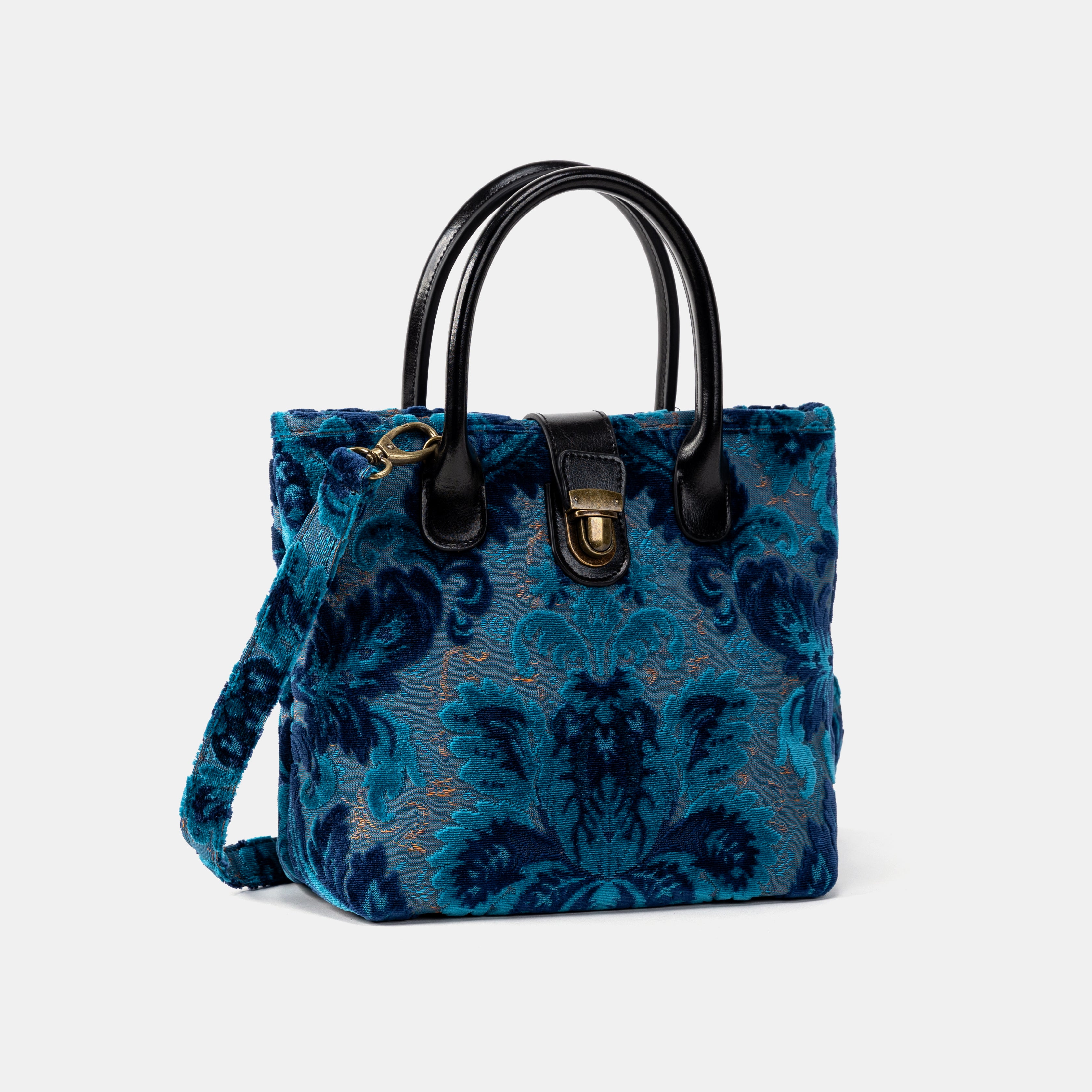 Burnout Velvet Revival Aqua Tuck Lock Carpet Satchel  front