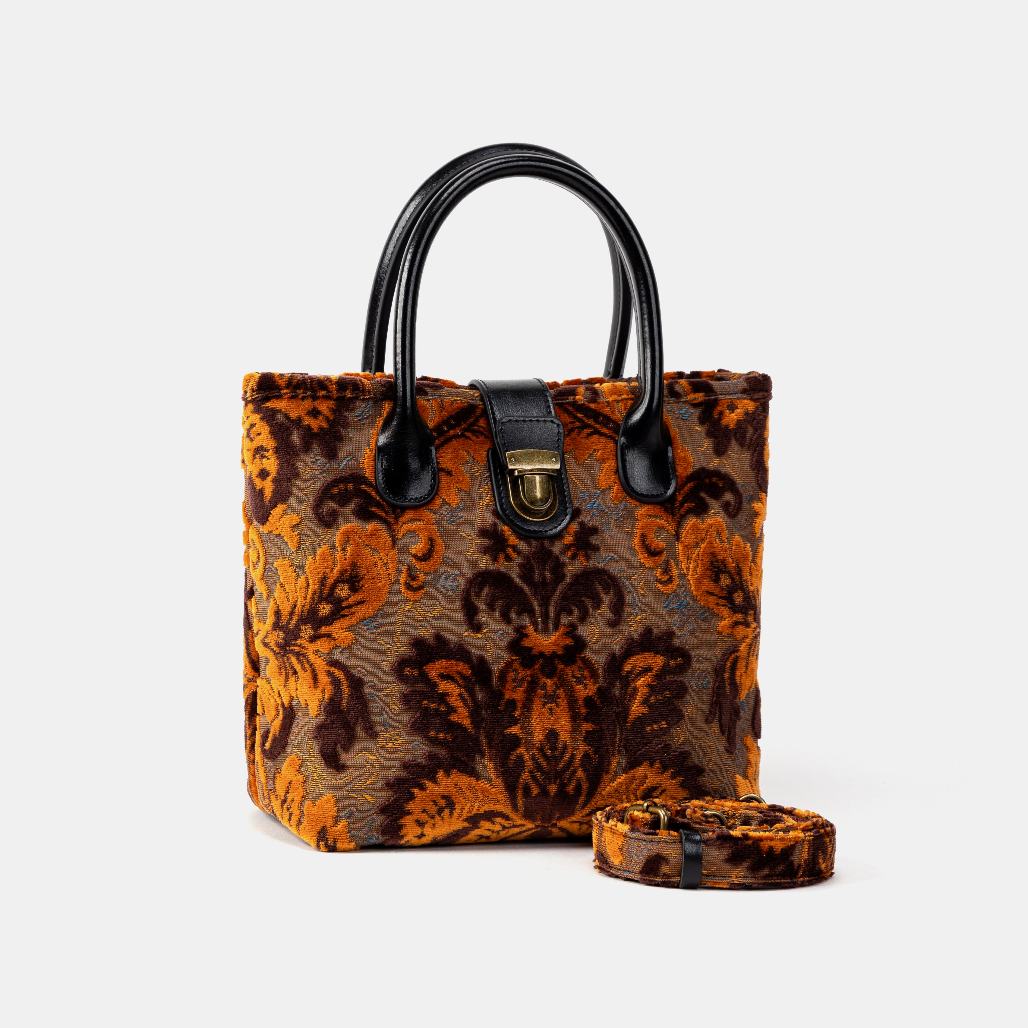 Burnout Velvet Revival Sienna Tuck Lock Carpet Satchel with belt