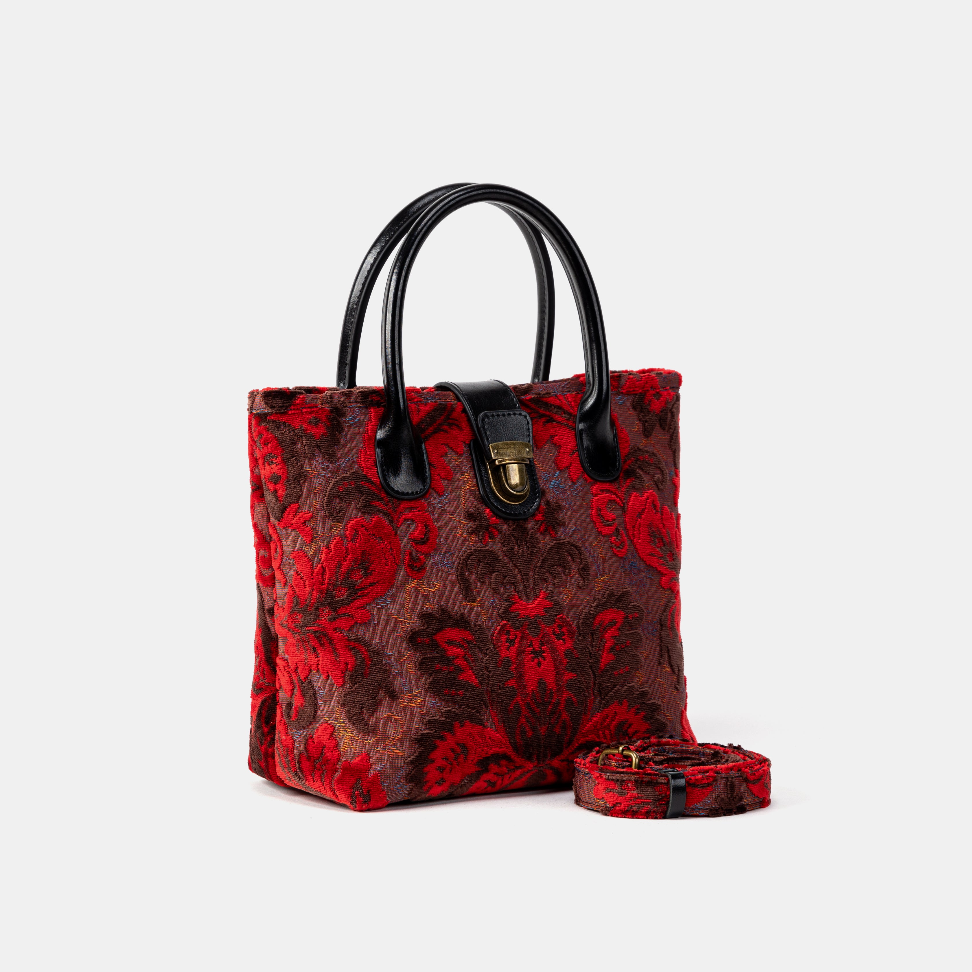 Burnout Velvet Revival Scarlet Tuck Lock Carpet Satchel with belt