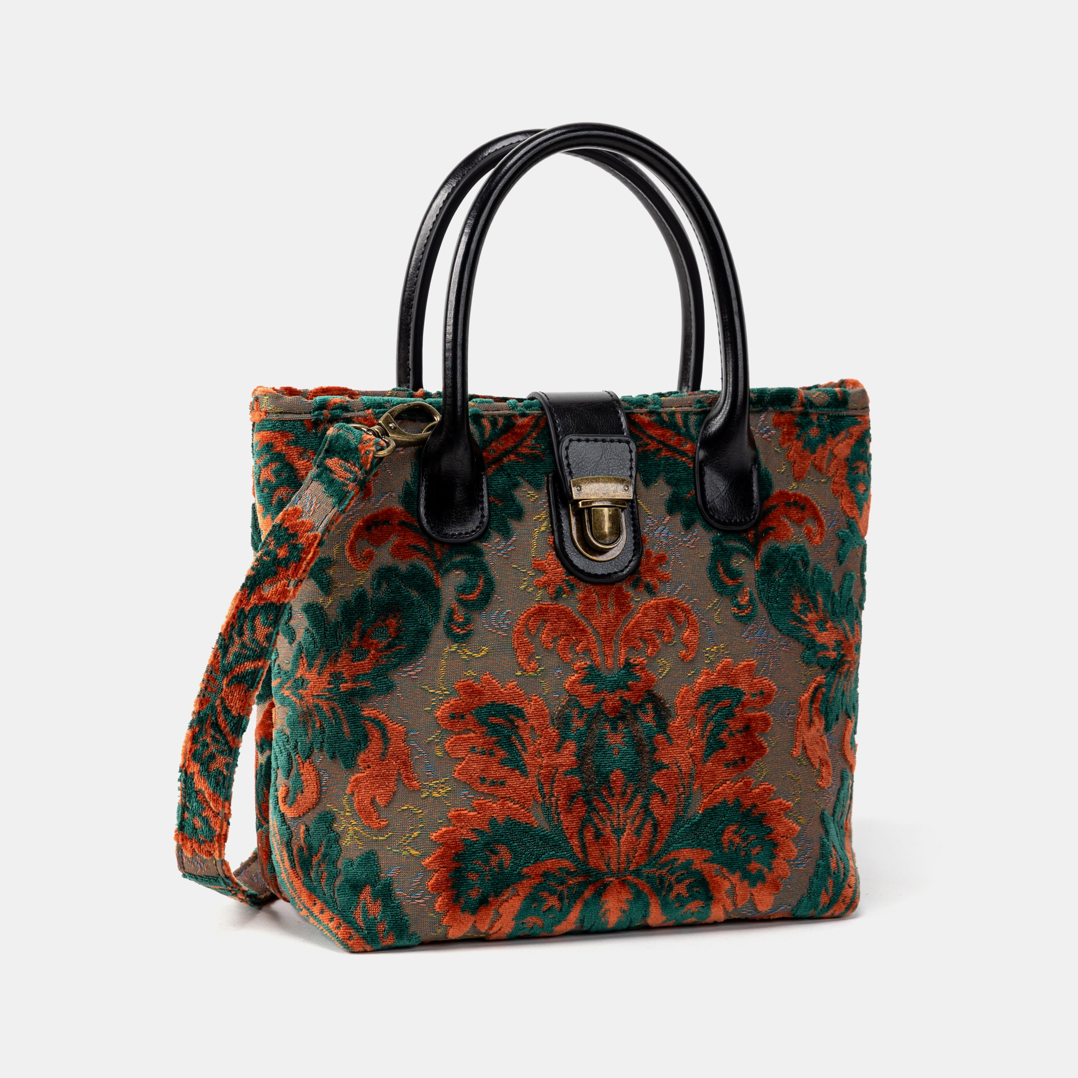 Burnout Velvet Revival Jade Tuck Lock Carpet Satchel front