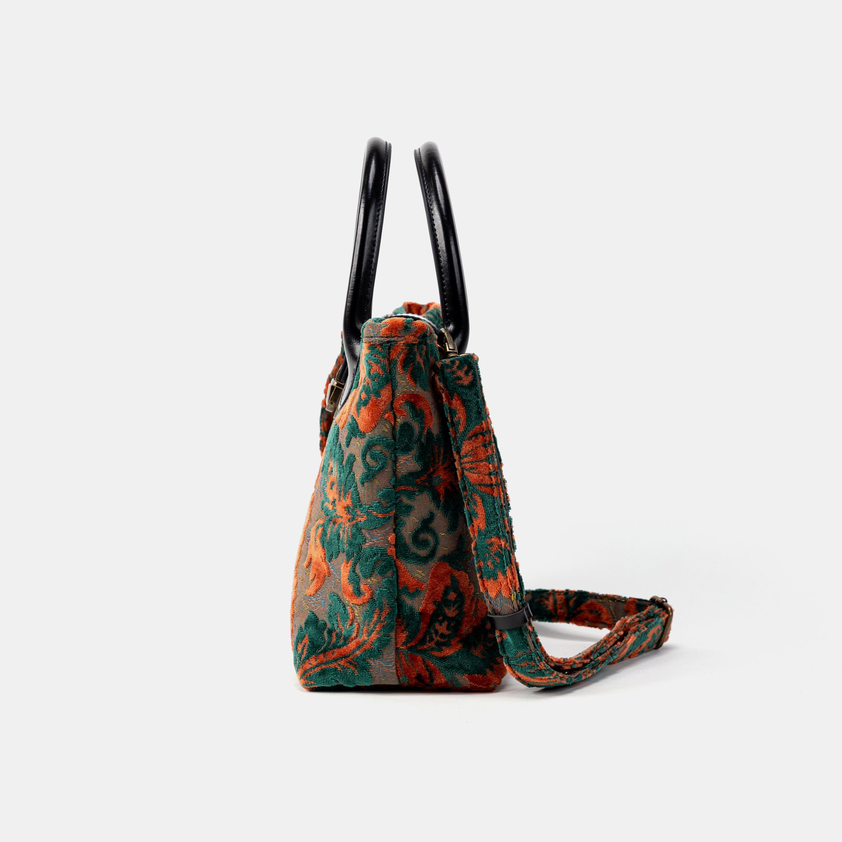 Burnout Velvet Revival Jade Tuck Lock Carpet Satchel side