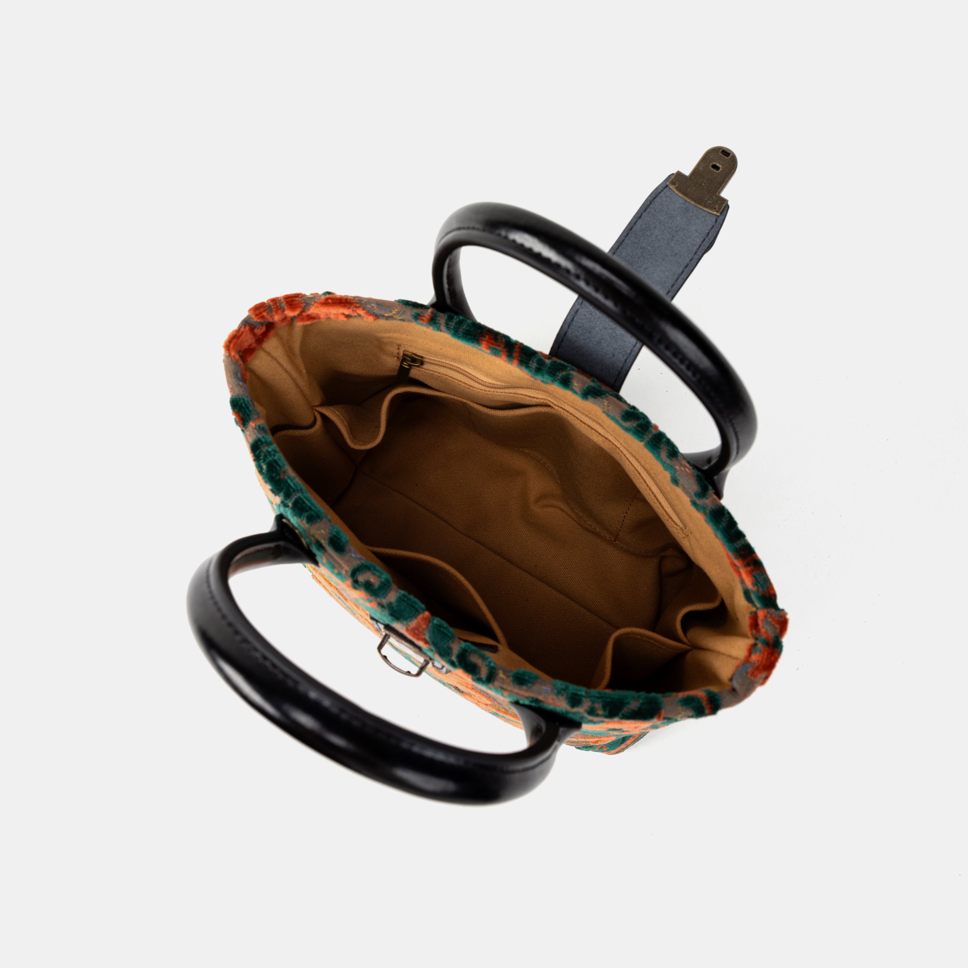 Burnout Velvet Revival Jade Tuck Lock Carpet Satchel inside