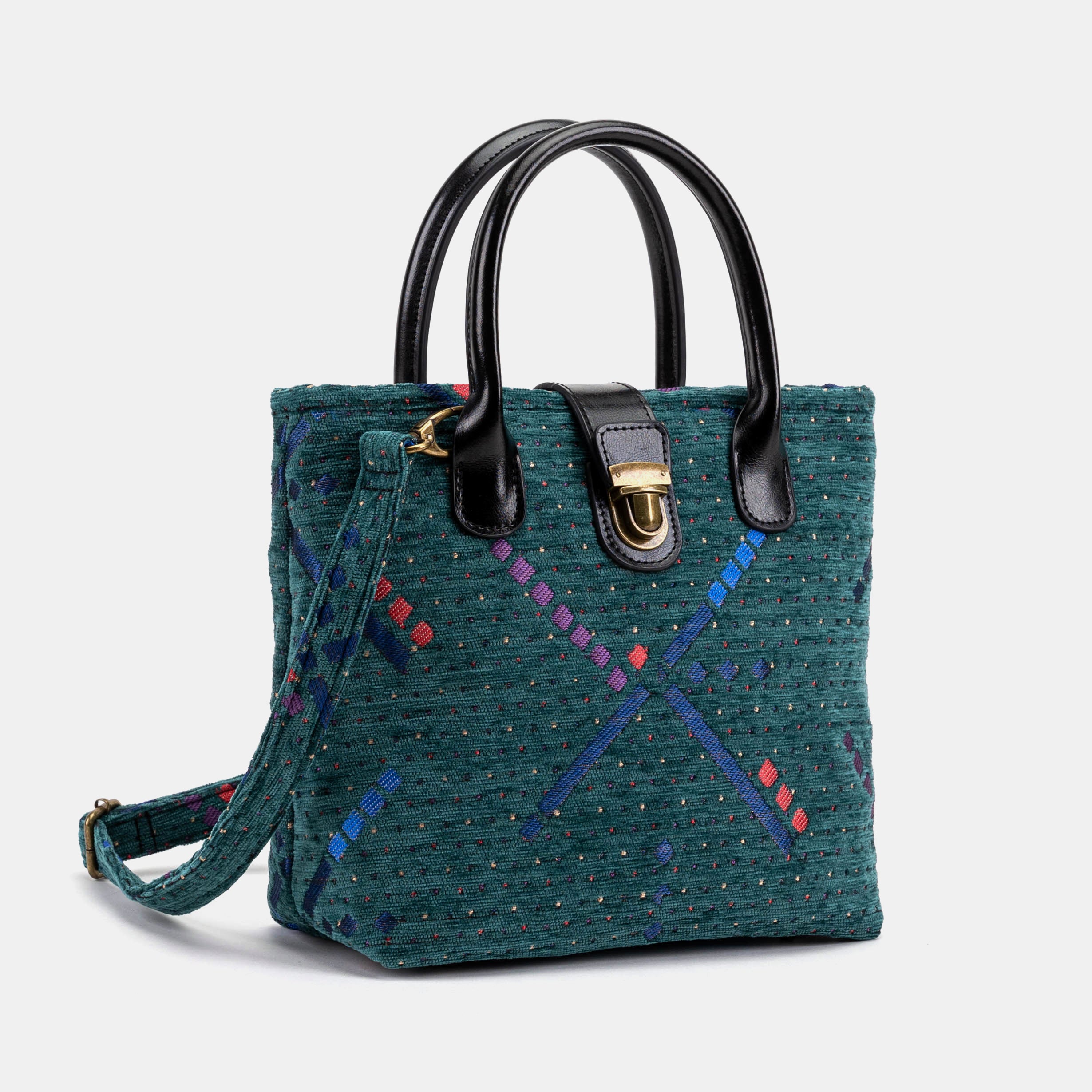 PDX Portland Airport Tuck Lock Carpet Satchel with shoulder strap