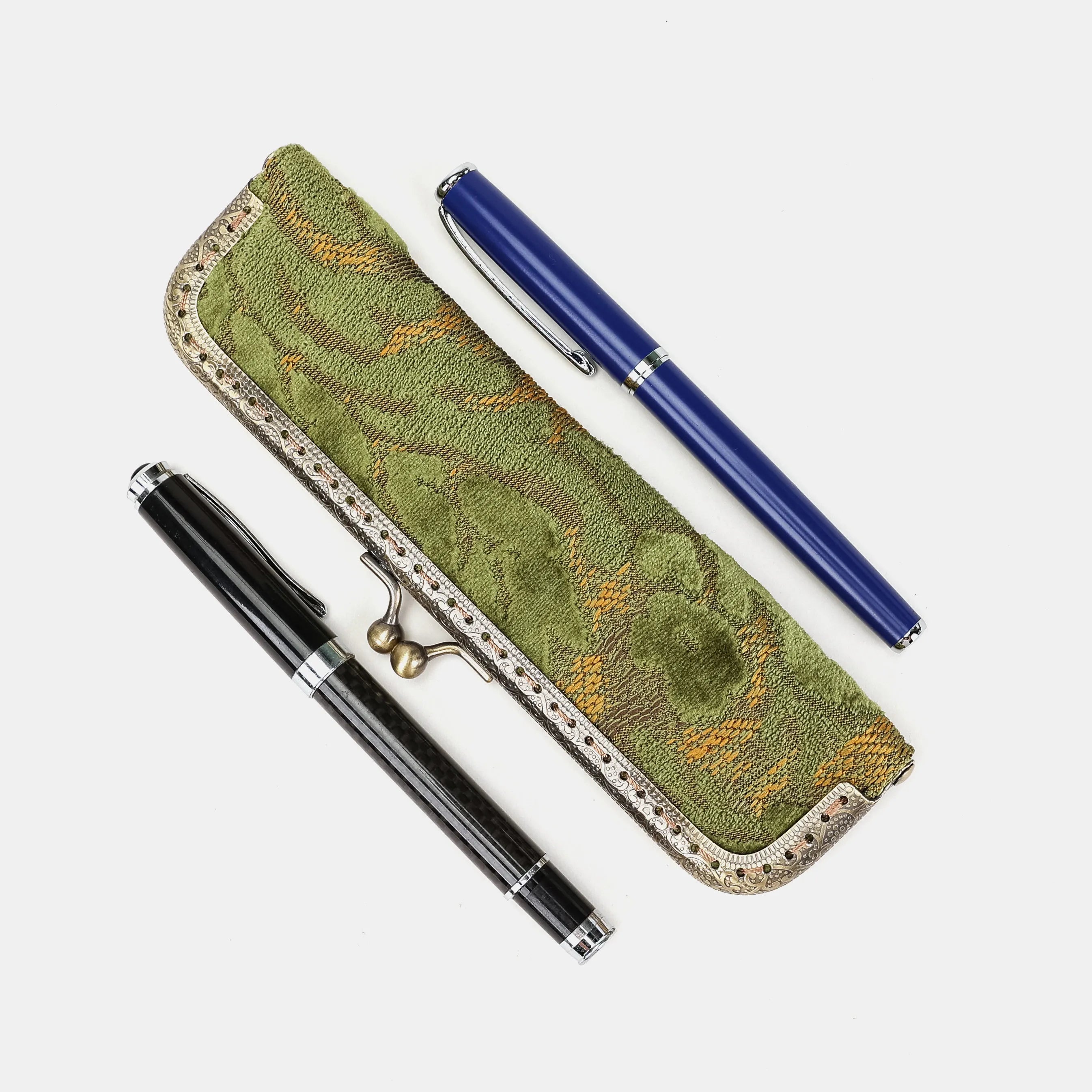 Burnout velvet Fern Green Duo Pen Case Carpetbag of America side