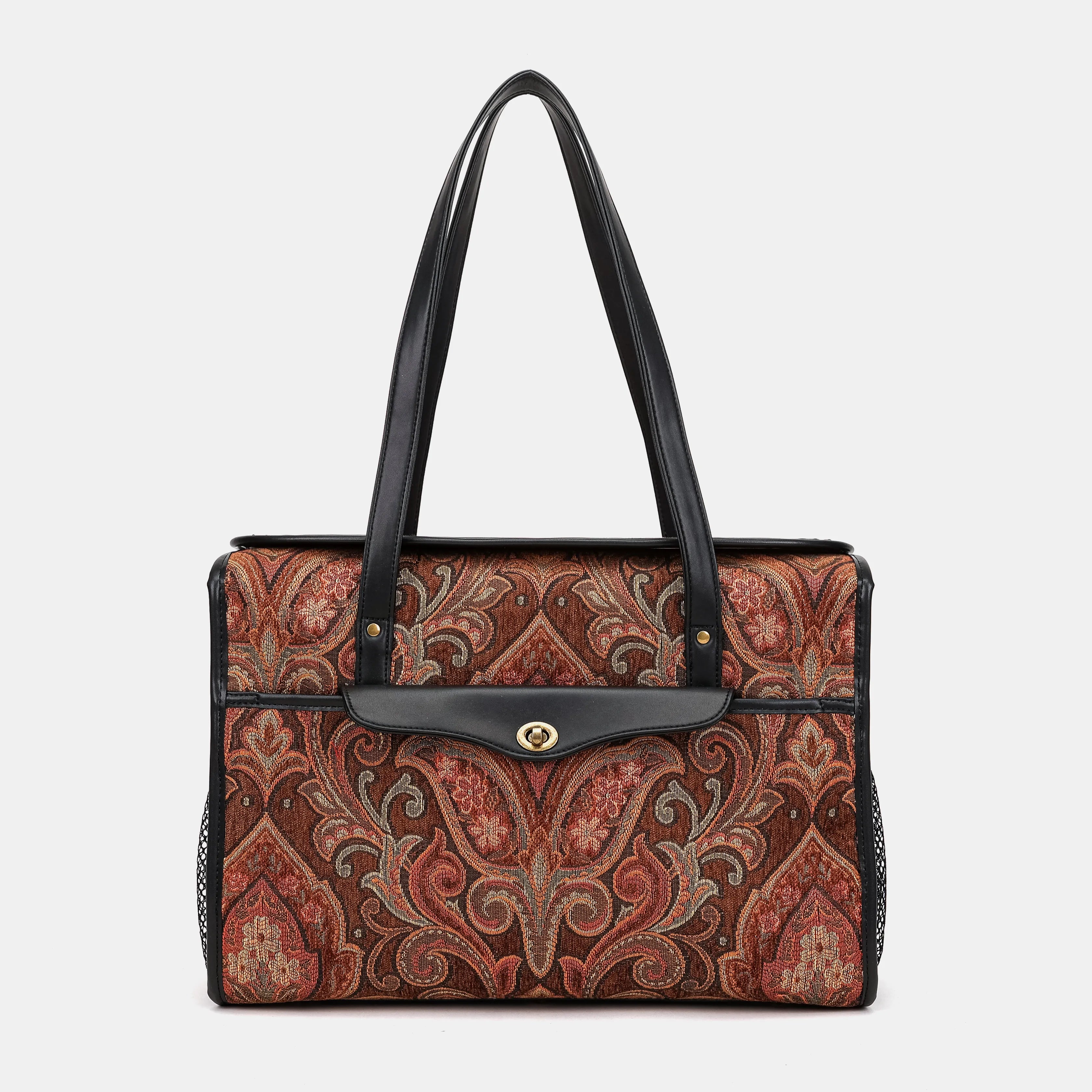 Damask D. Brown Vintage Carpet Diaper Bag Carpetbag of America main