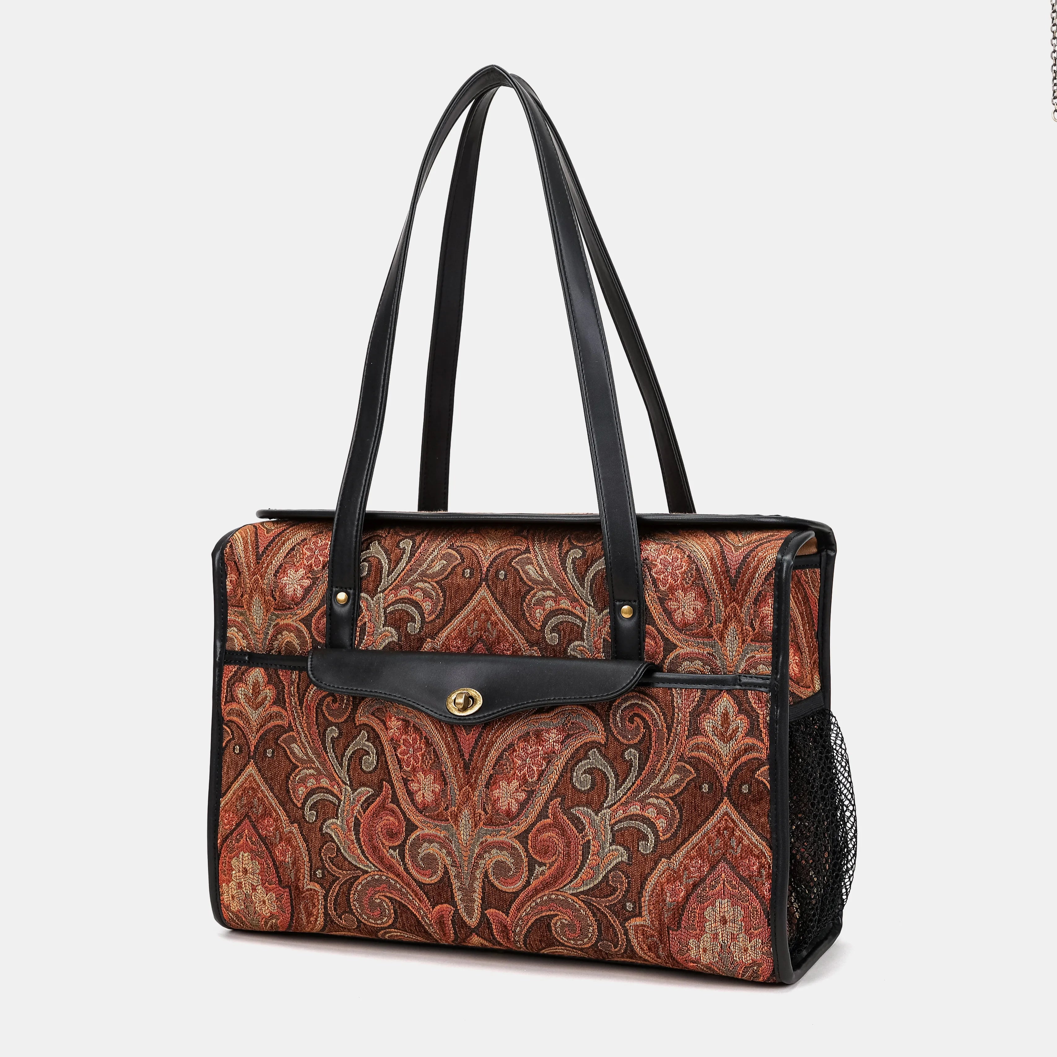 Damask D. Brown Vintage Carpet Diaper Bag Carpetbag of America front side