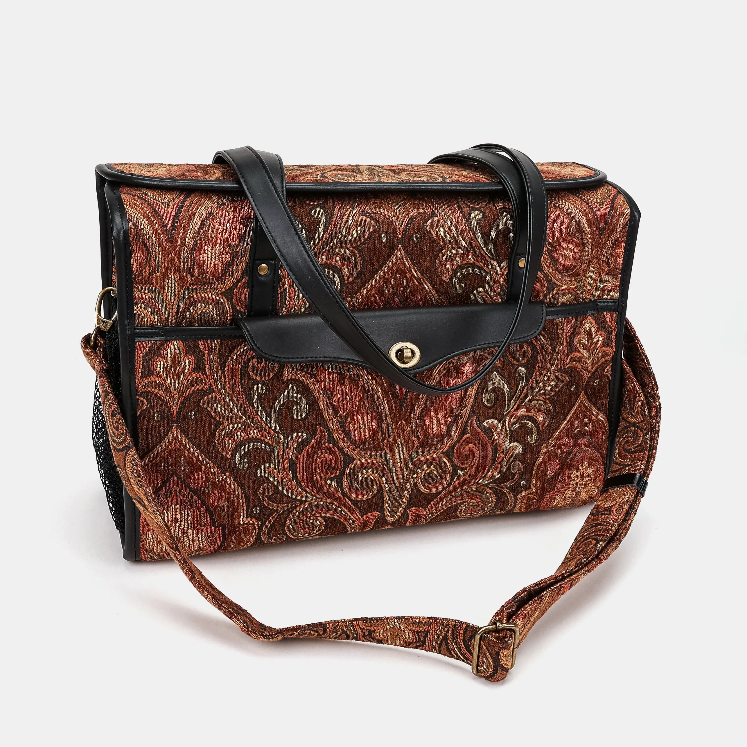 Damask D. Brown Vintage Carpet Diaper Bag Carpetbag of America with shoulder strap