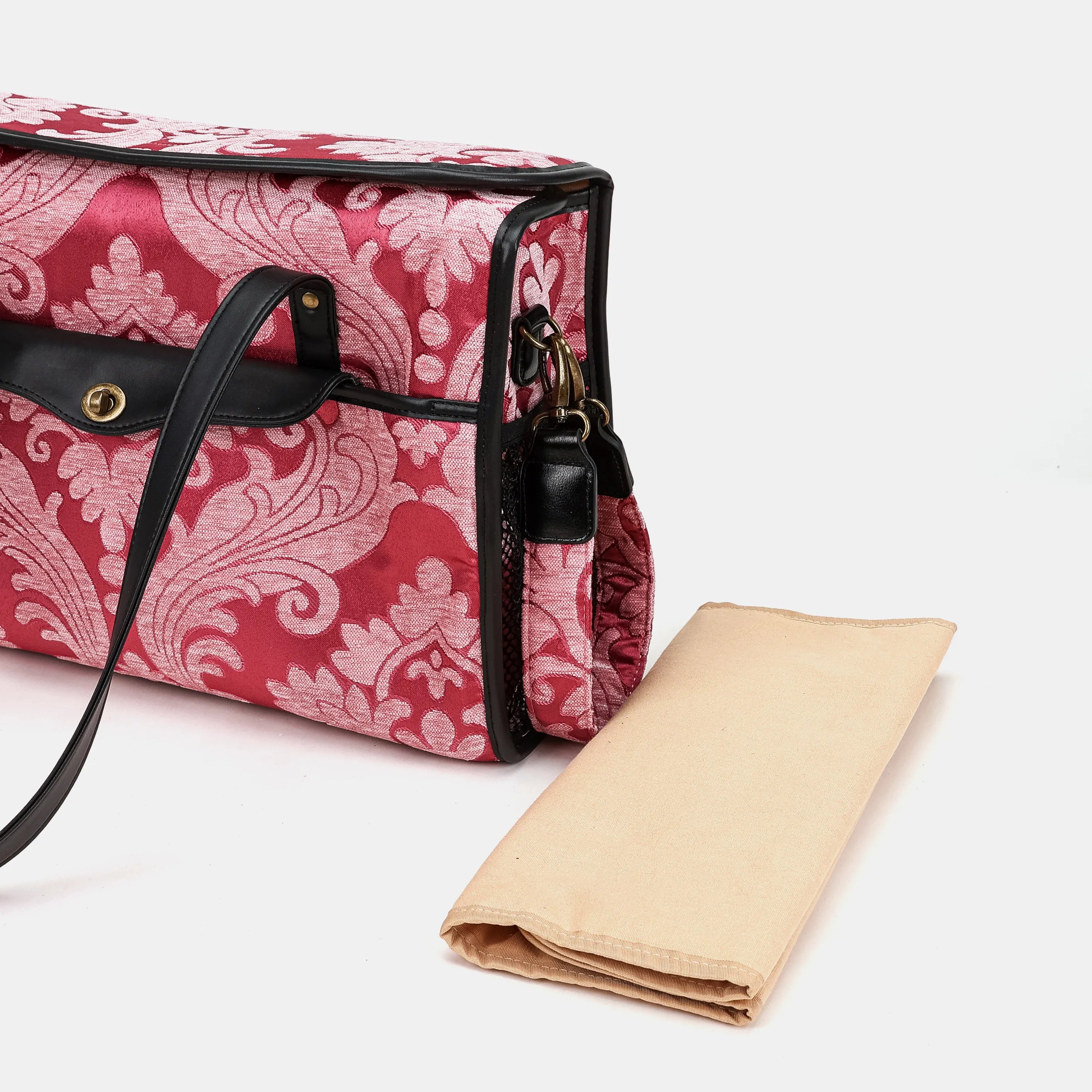 Queen Rose Pink Vintage Carpet Diaper Bag carpetbag of America changing mat