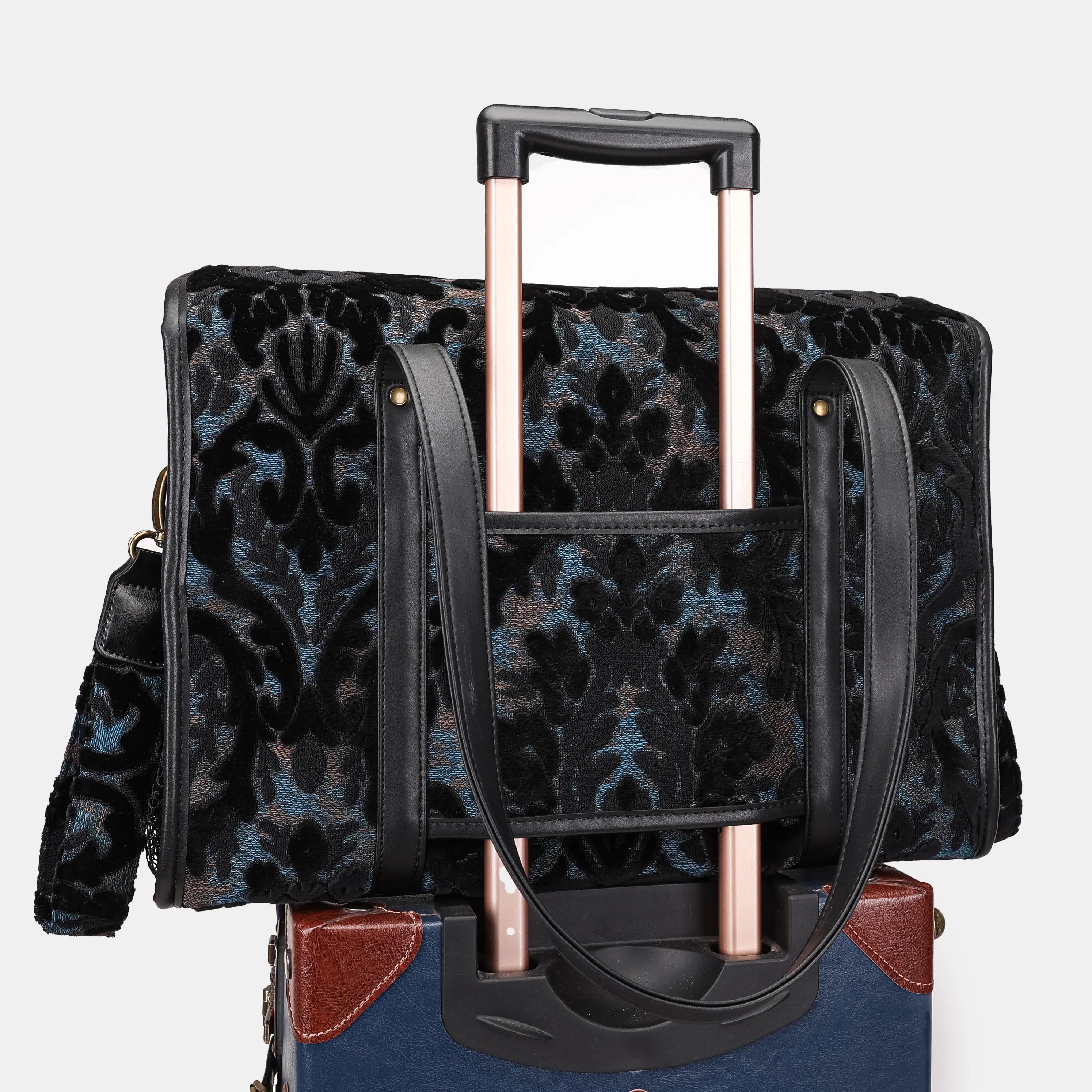 Burnout Velvet Black Vintage Carpet Diaper Bag Carpetbag of America luggage sleeve