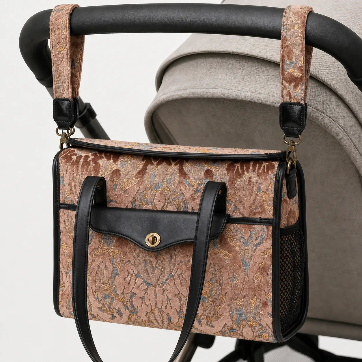 Burnout Velvet Camel Vintage Carpet Diaper Bag of America hang