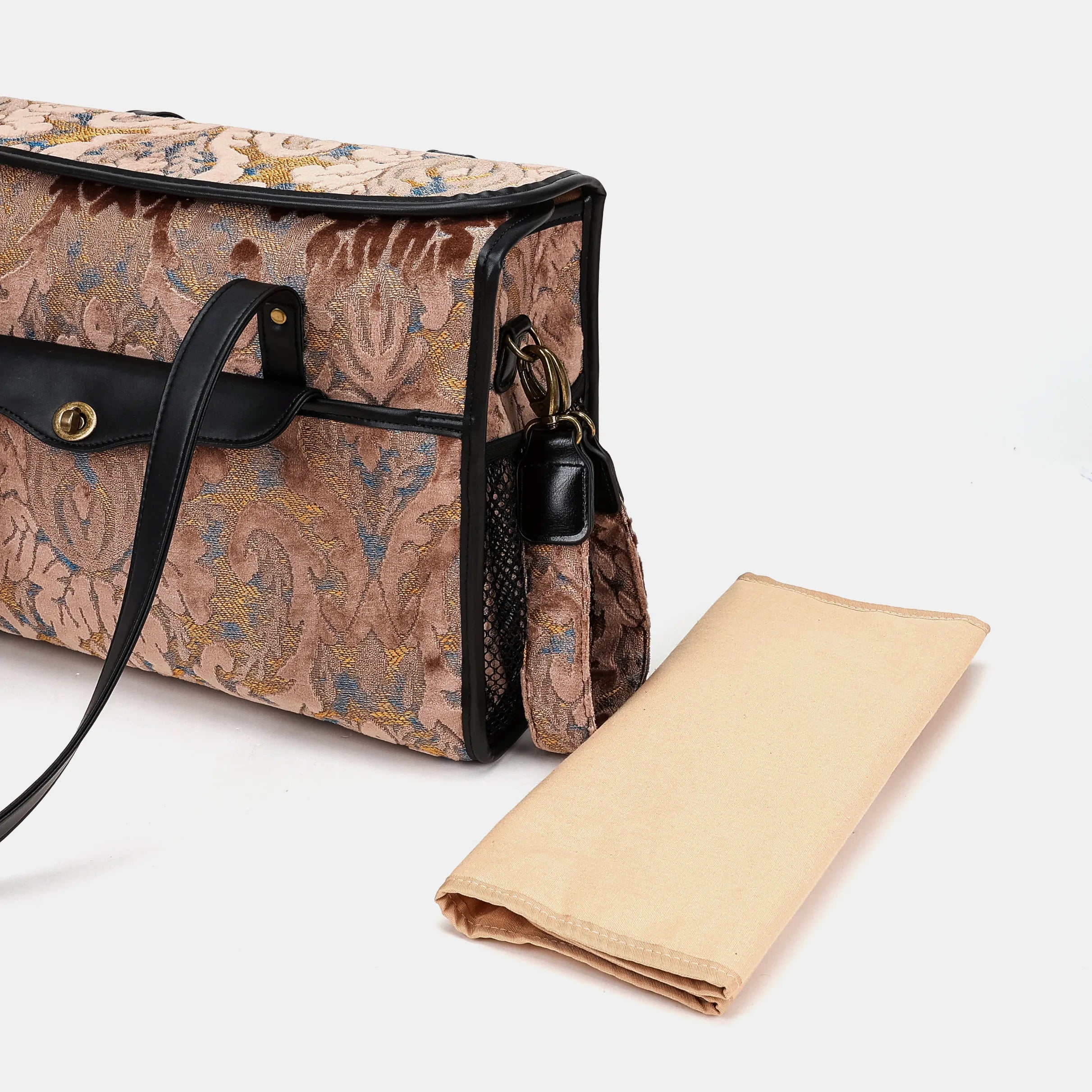 Burnout Velvet Camel Vintage Carpet Diaper Bag of America changing mat
