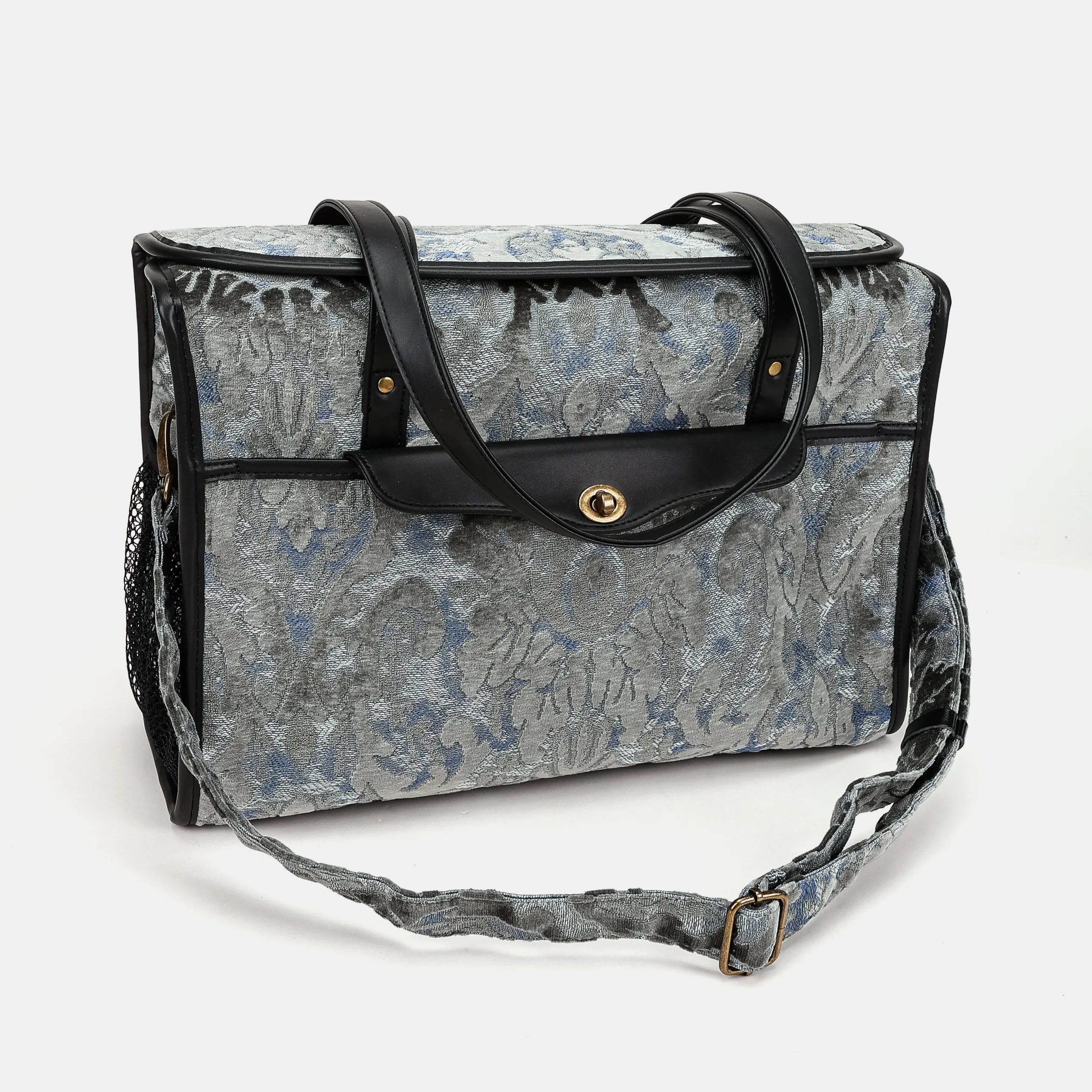 Burnout Velvet Steel Blue Vintage Carpet Diaper Bag of America with shoulder strap