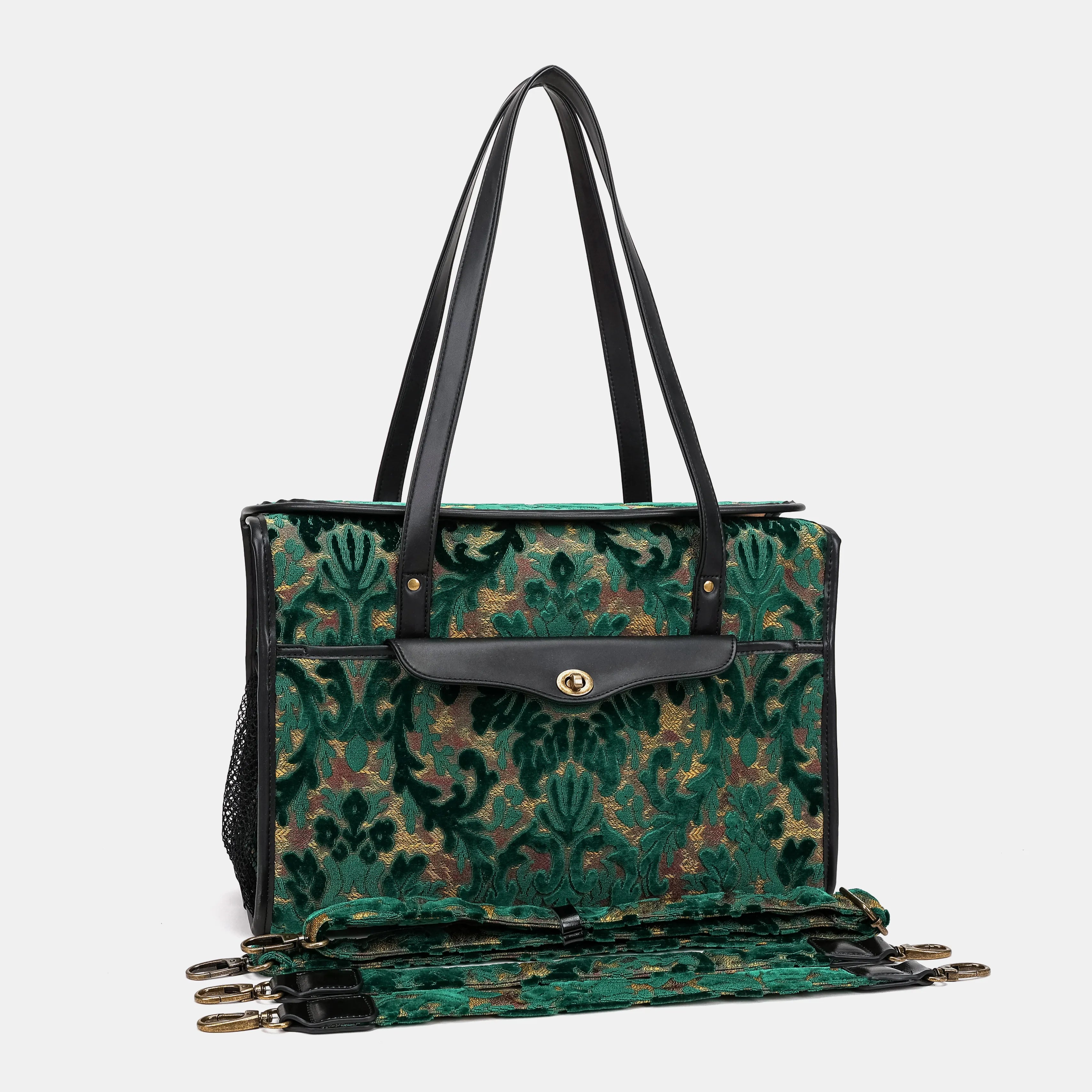 Burnout Velvet Jade Green Vintage Carpet Diaper Bag of America with straps