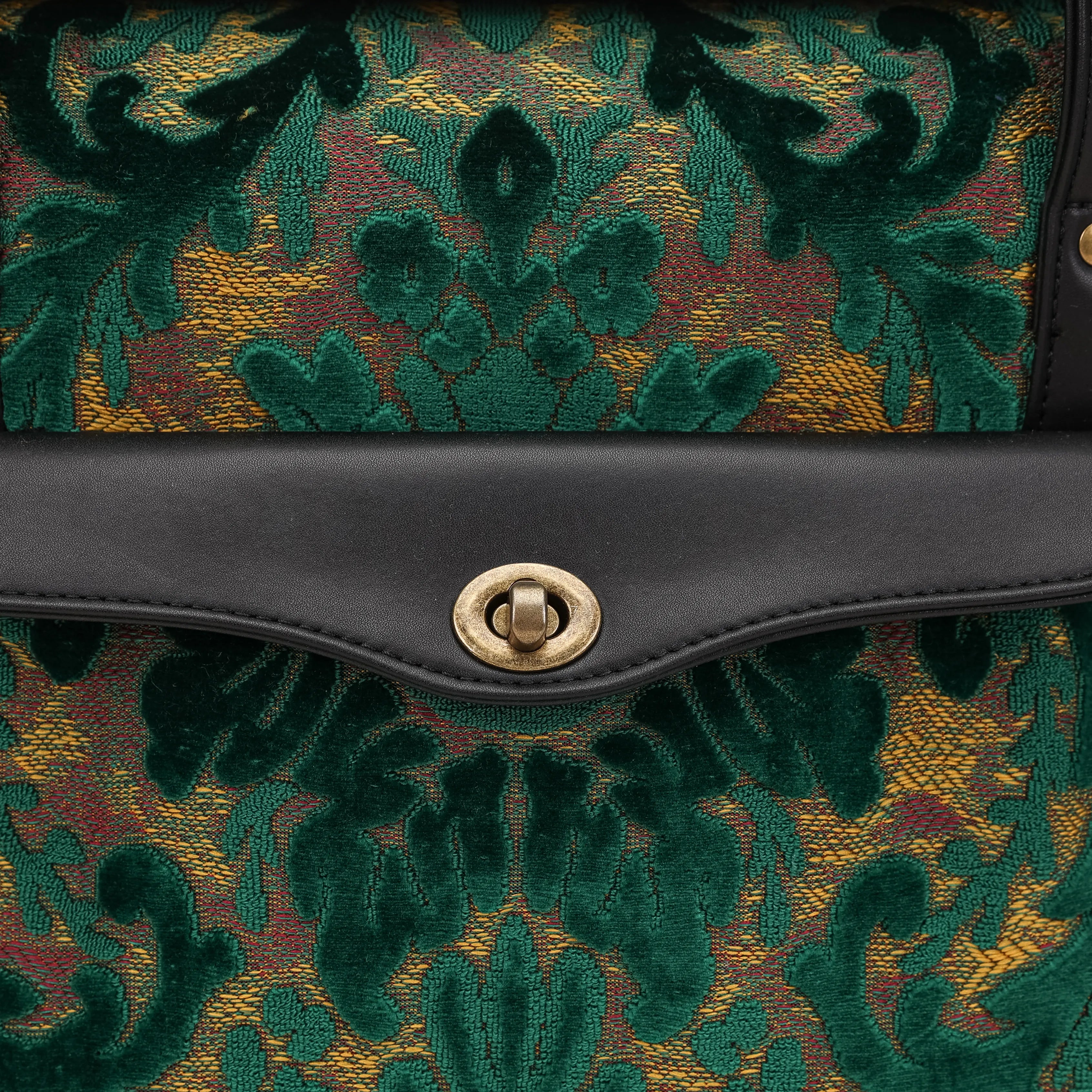 Burnout Velvet Jade Green Vintage Carpet Diaper Bag of America closure