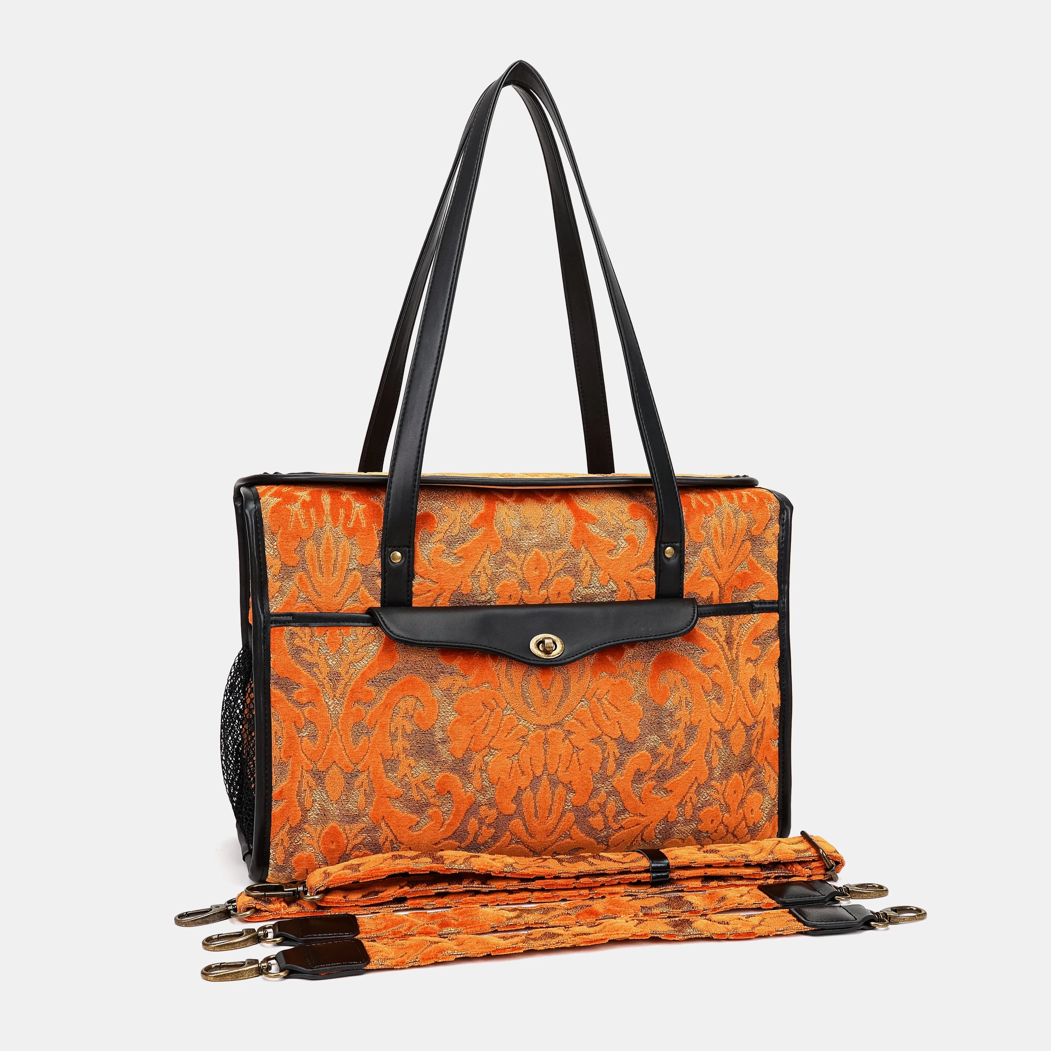 Burnout Velvet Orange Vintage Carpet Diaper Bag Carpetbag of America with straps