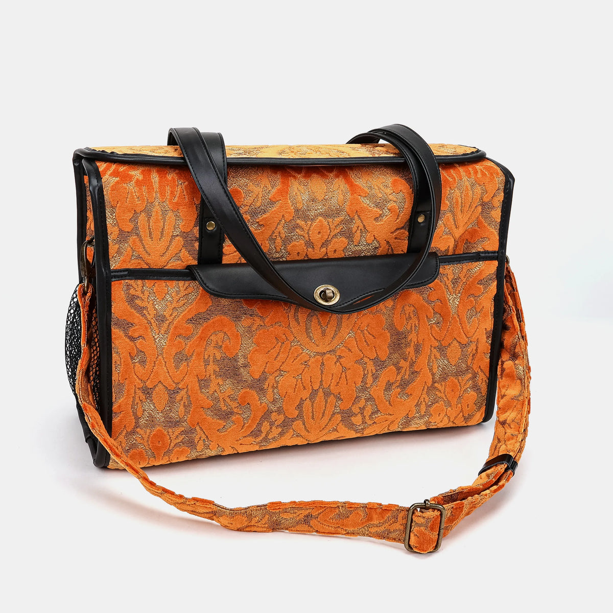 Burnout Velvet Orange Vintage Carpet Diaper Bag Carpetbag of America with shoulder strap