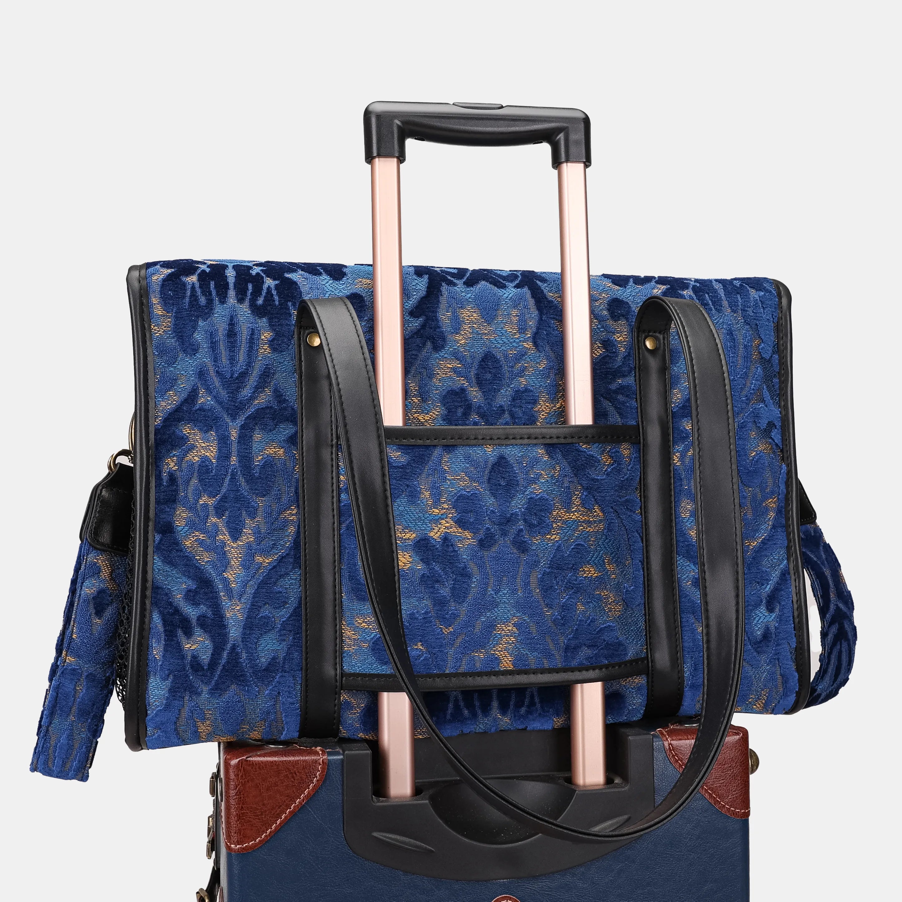 Burnout Velvet Navy Vintage Carpet Diaper Bag Carpetbag of America luggage sleeve