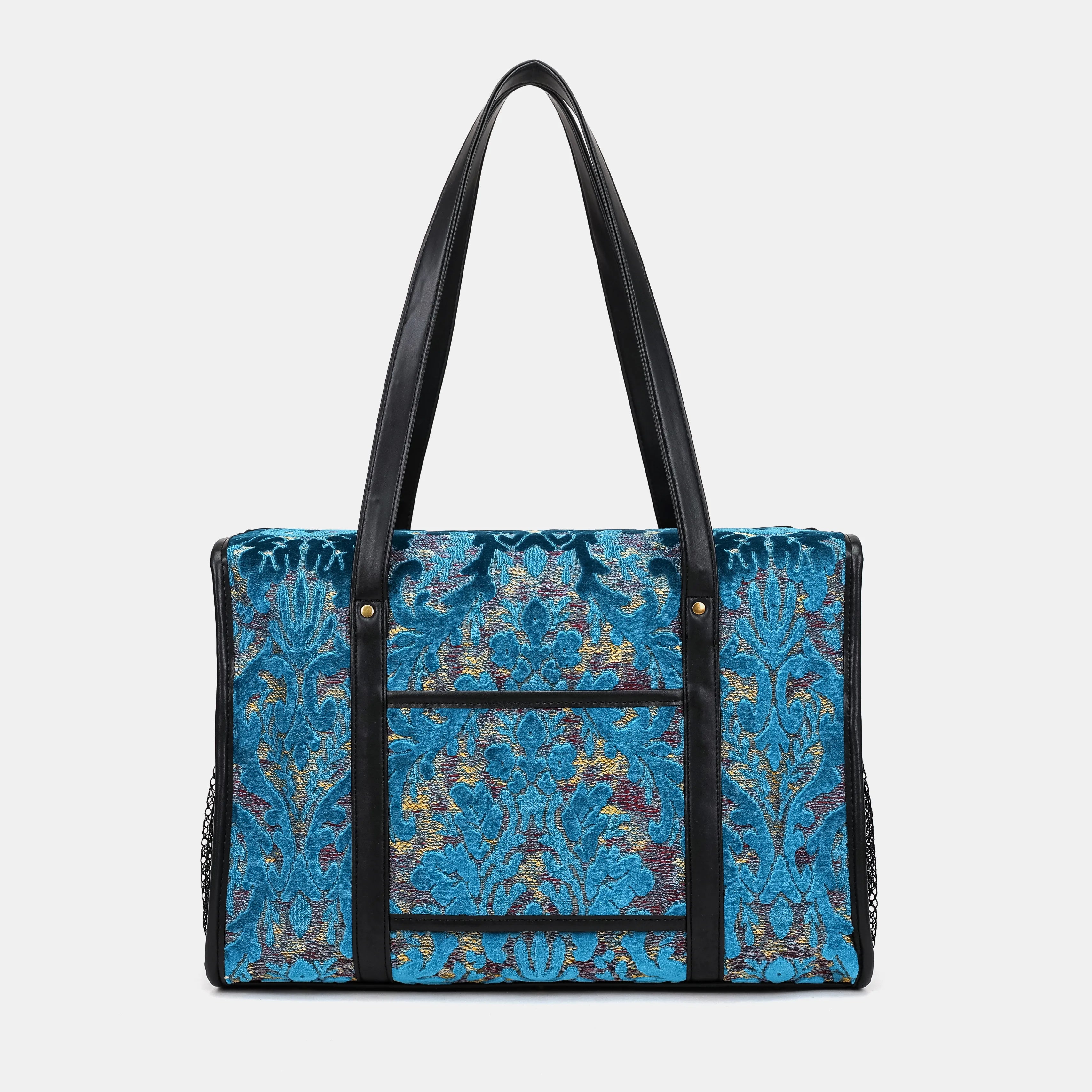 Burnout Velvet Aqua Blue Vintage Carpet Diaper Bag of America back