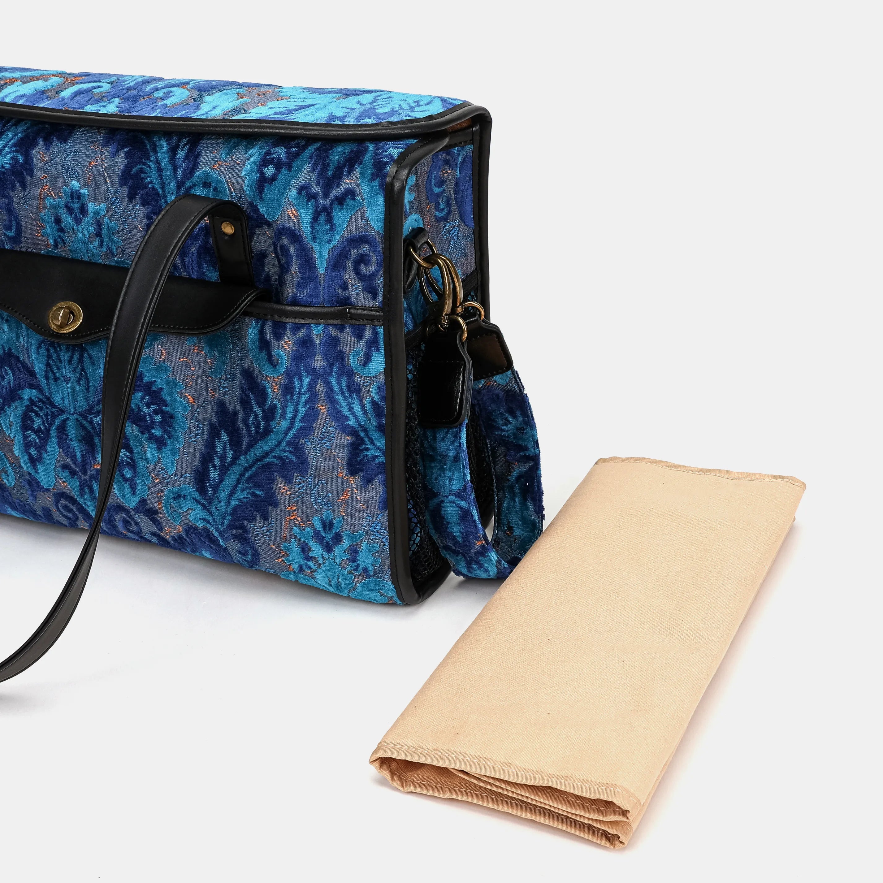 Burnout Velvet Revival Aqua Vintage Carpet Diaper Bag of America changing mat