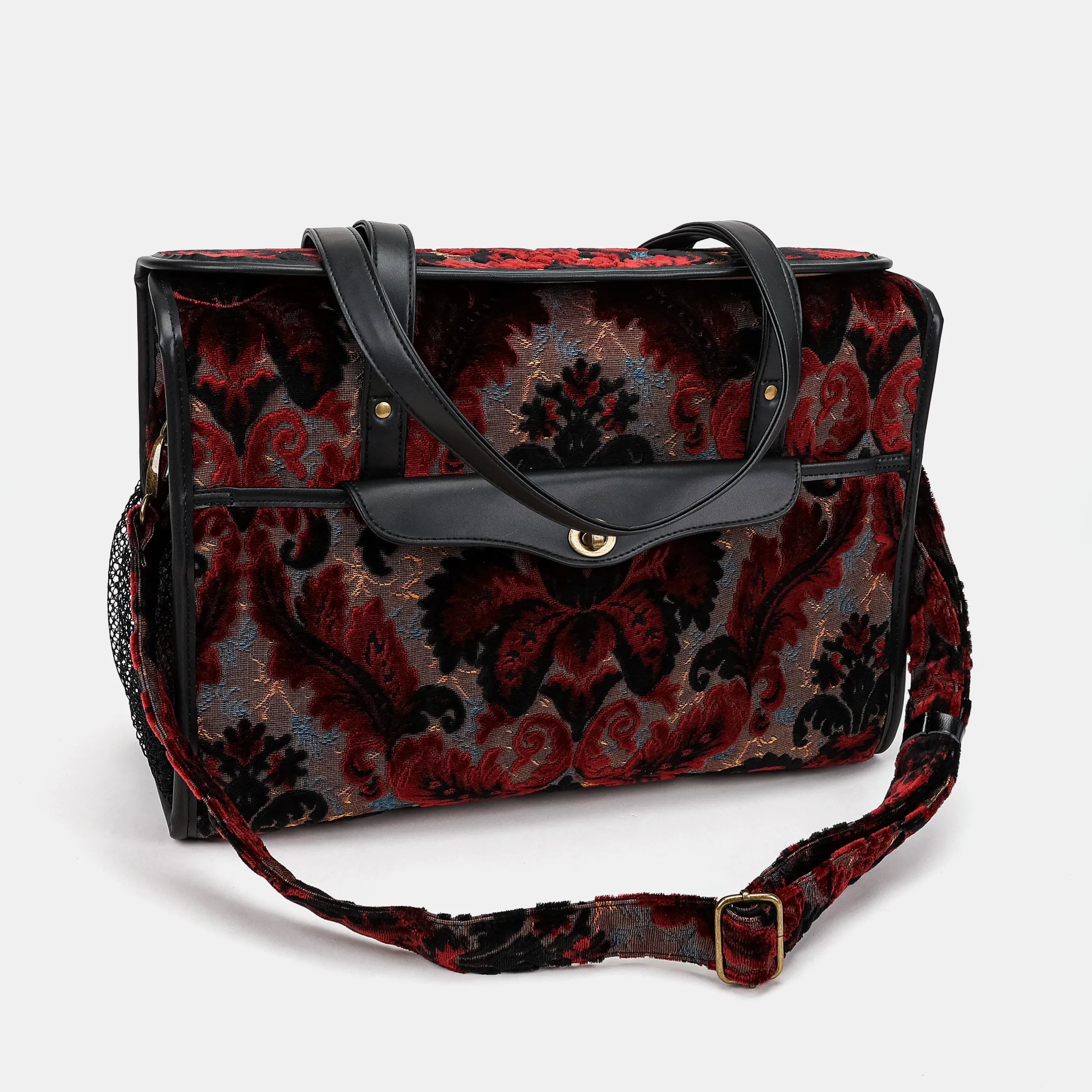 Burnout Velvet Revival Sephia Vintage Carpet Diaper Bag of America with shoulder strap