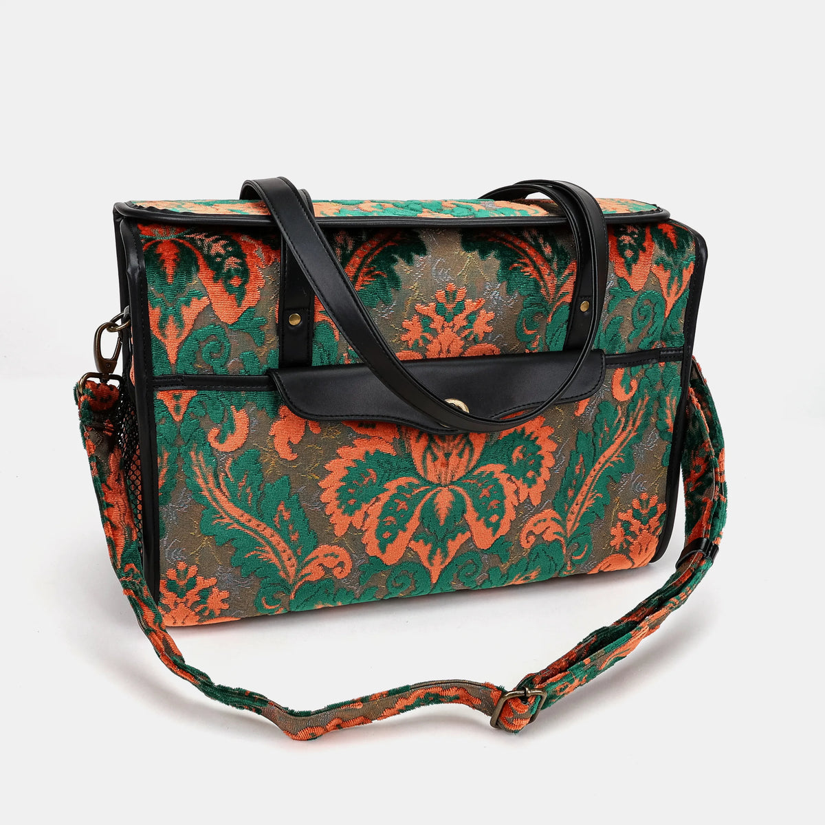 Burnout Velvet Revival Jade Vintage Carpet Diaper Bag of America with shoulder strap