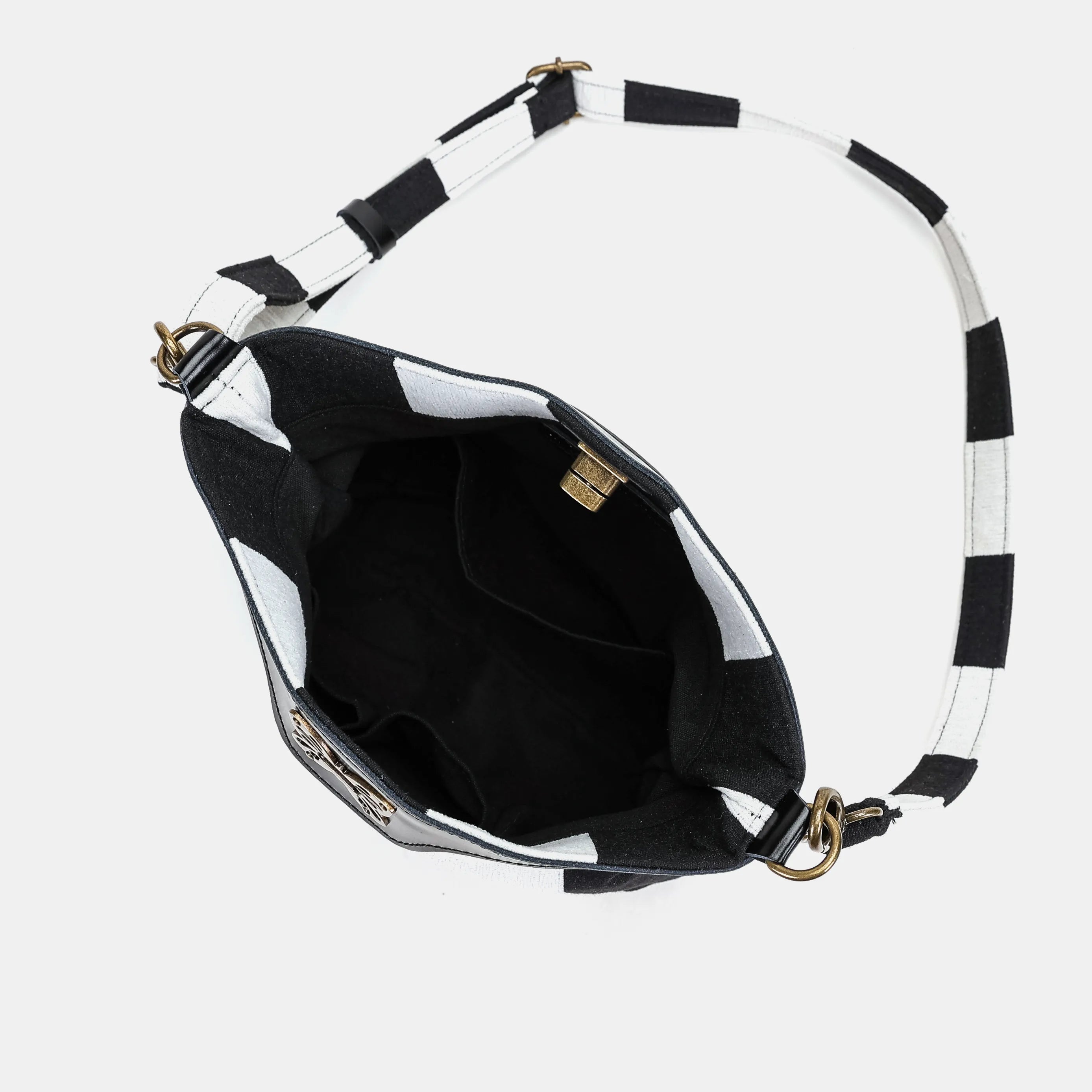 Black & White Beetlejuice Crossbody Carpet Bag opening