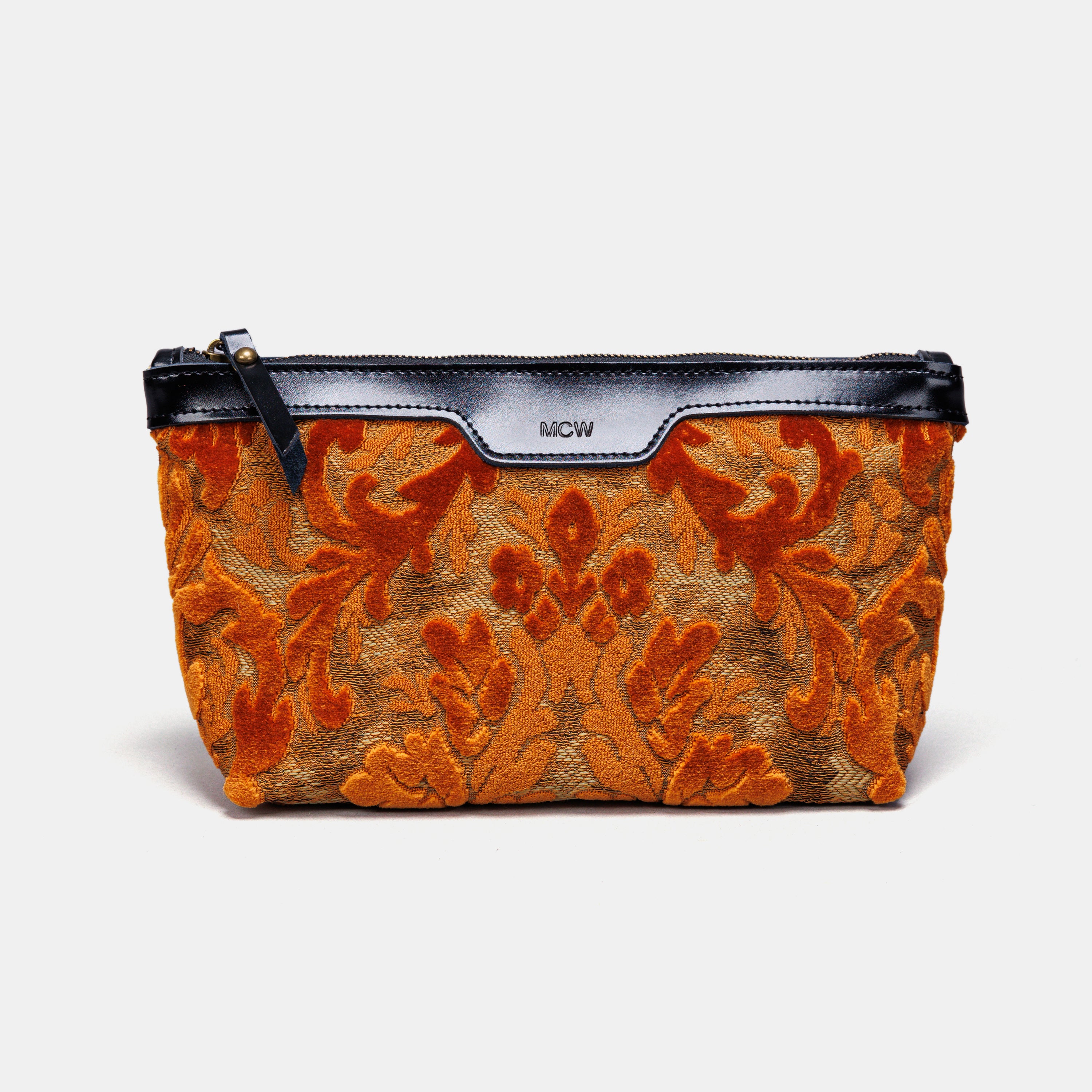 Burnout Velvet Orange Carpet Makeup Bag carpet bag MCW Handmade