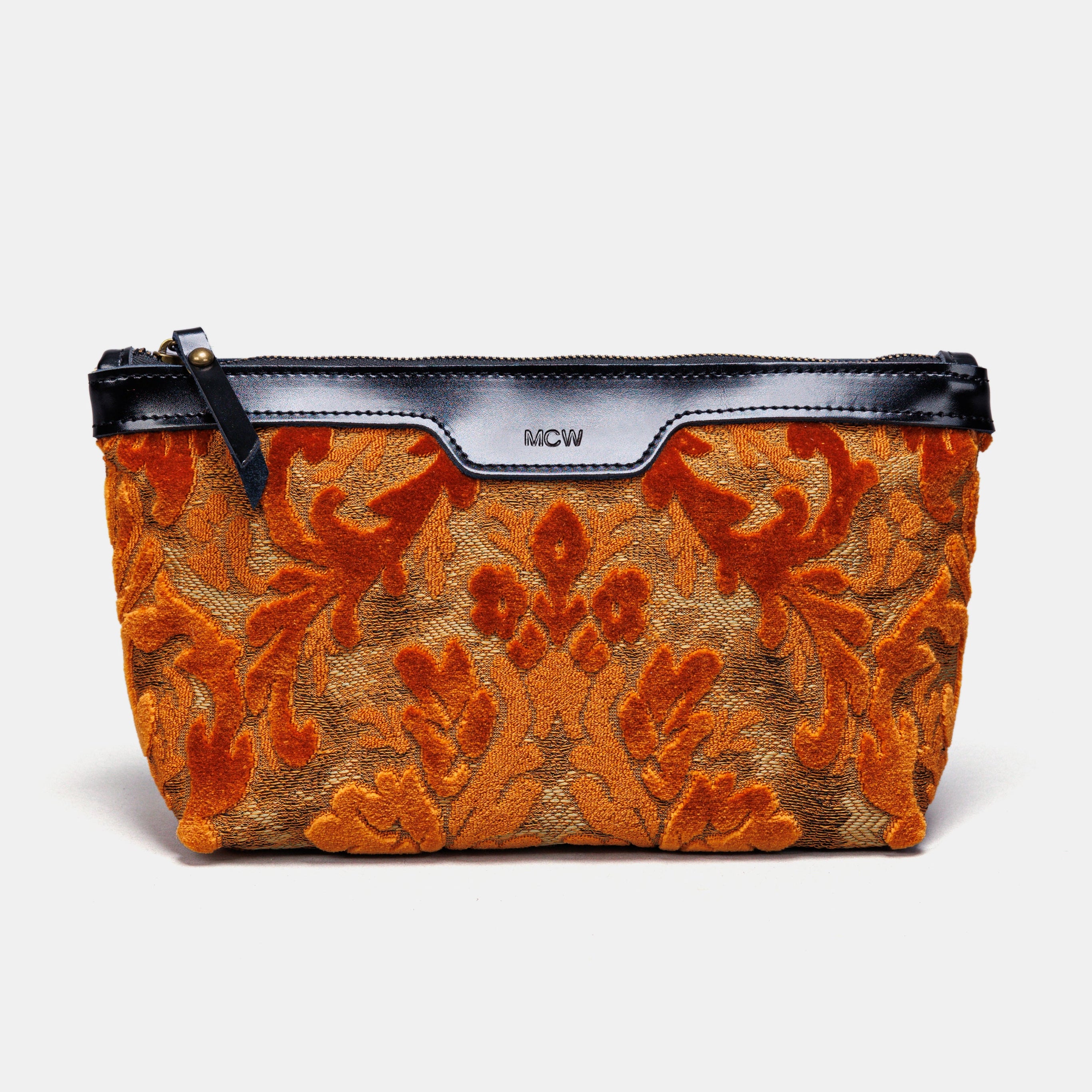 Burnout Velvet Orange Carpet Makeup Bag carpet bag MCW Handmade