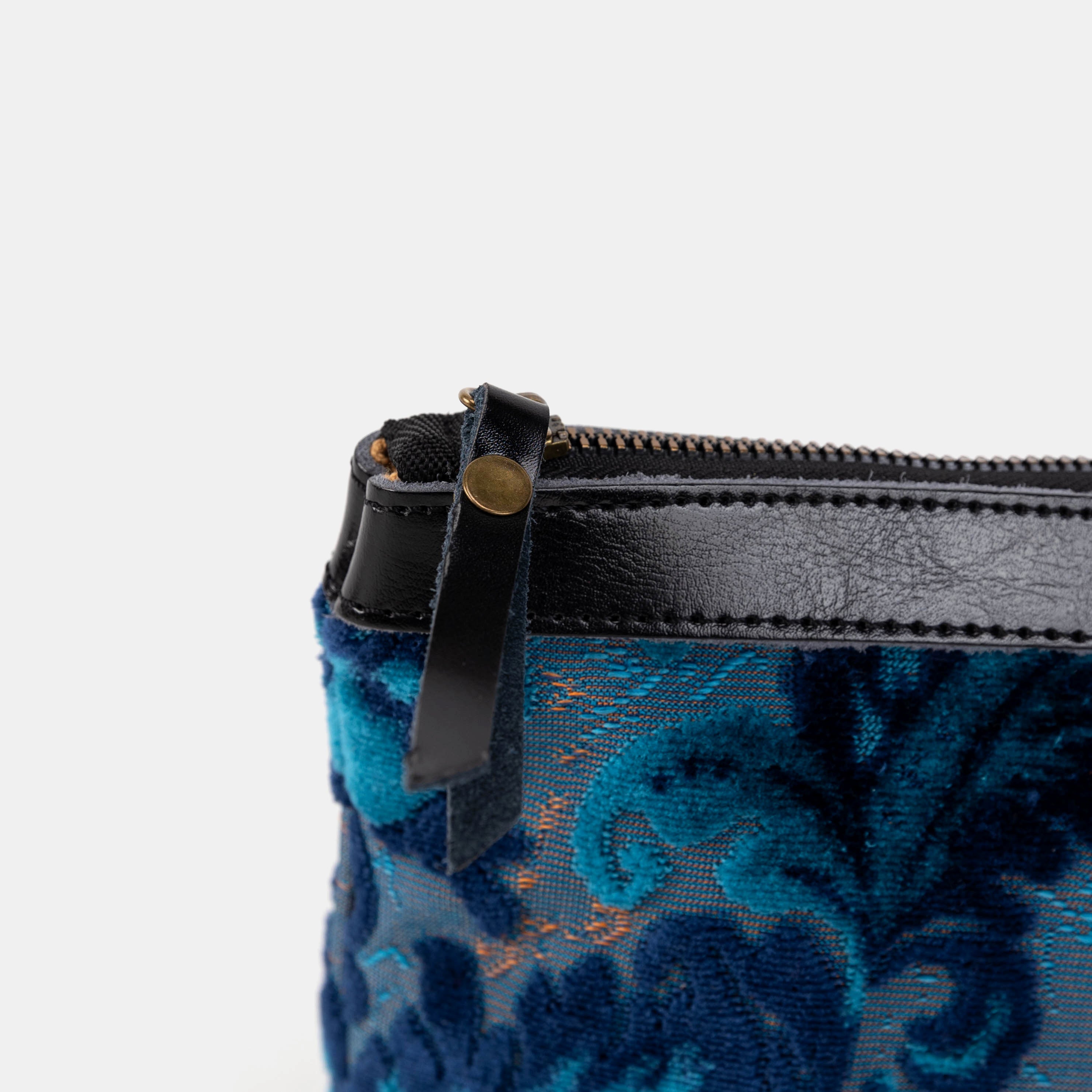 Burnout Velvet Revival Aqua Carpet Makeup Bag zipper