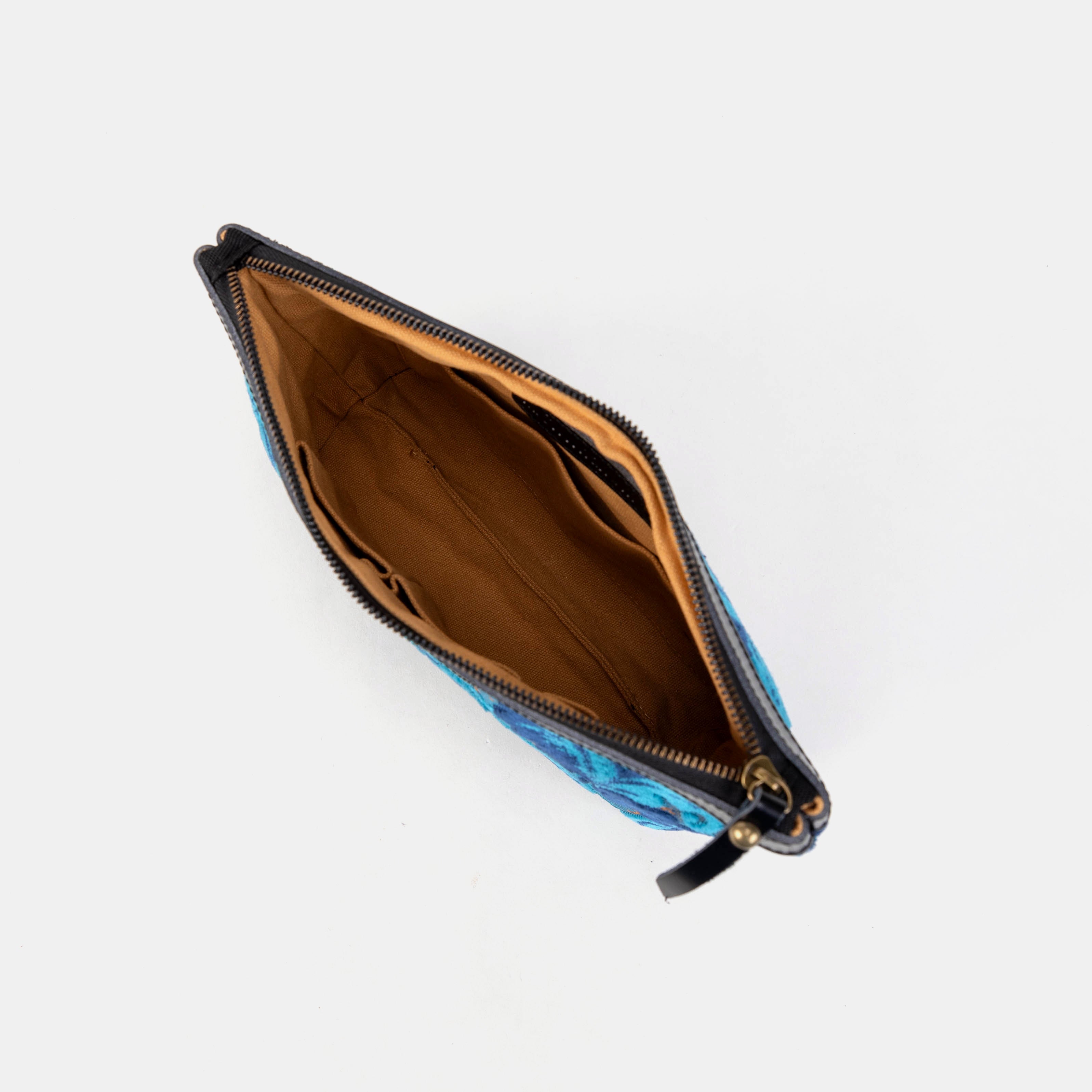 Burnout Velvet Revival Aqua Carpet Makeup Bag inside